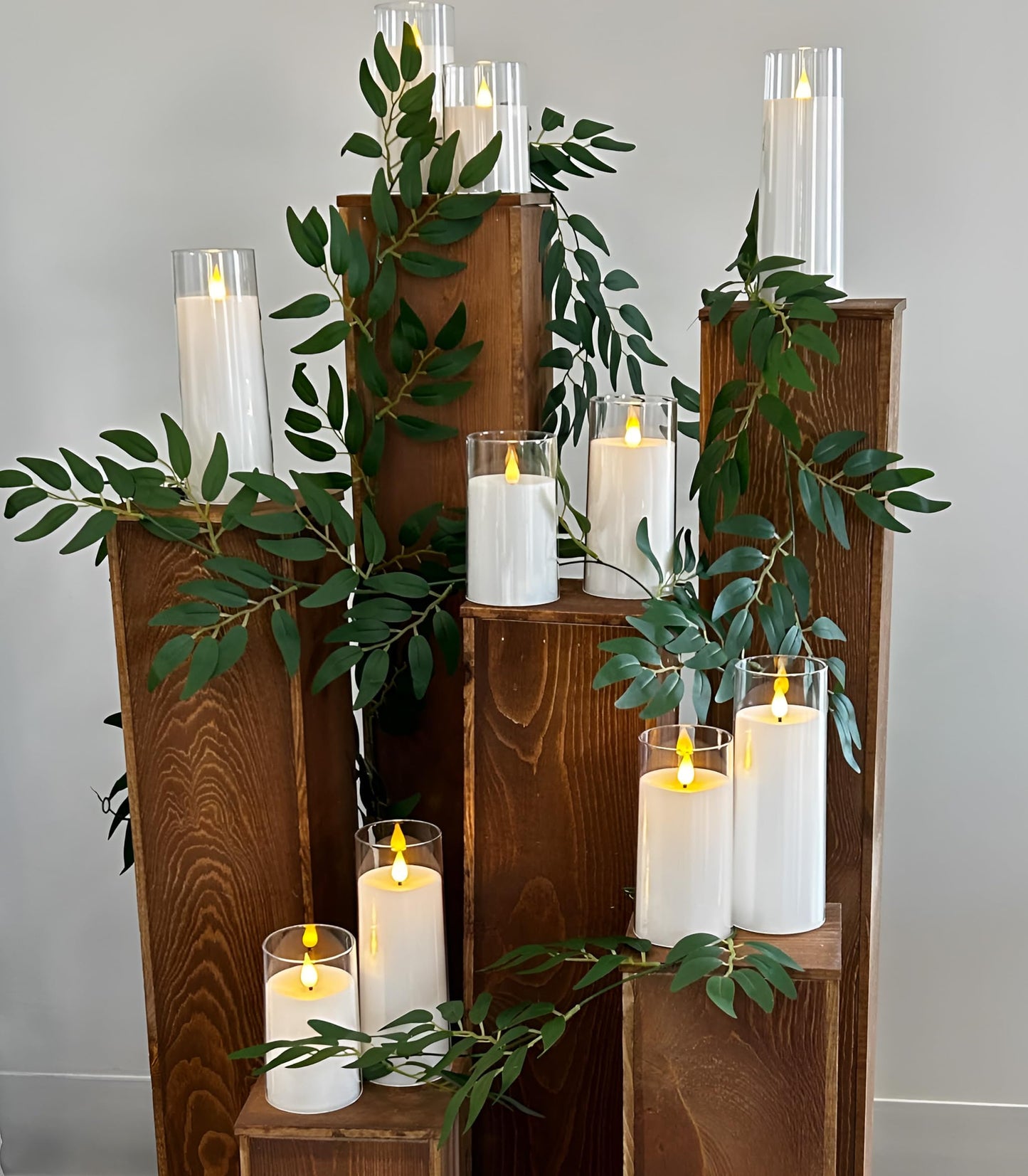NICEME Flickering Flameless Candles with Remote Timer Unbreakable Acrylic Battery Operated LED Candles with Flickering Flame 3D Wick for Romantic Ambience Home Decor Set of 5, D3” xH4” 4” 5” 5” 6”