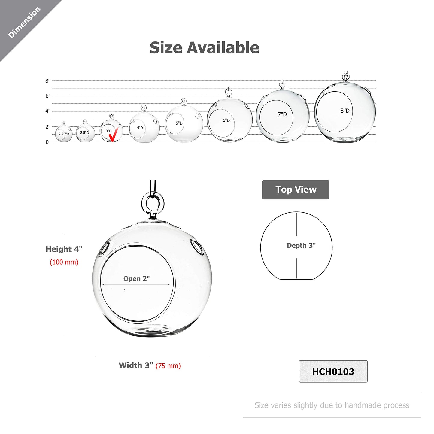 WGV Hanging Terrarium Globe, Width 3", Height 4", DIY Air Succulent Planter, Clear Glass Vase Orb with Flat Bottom, Candle Holder for Windowsill Outdoor Garden Decor, 6 Pieces Bulk