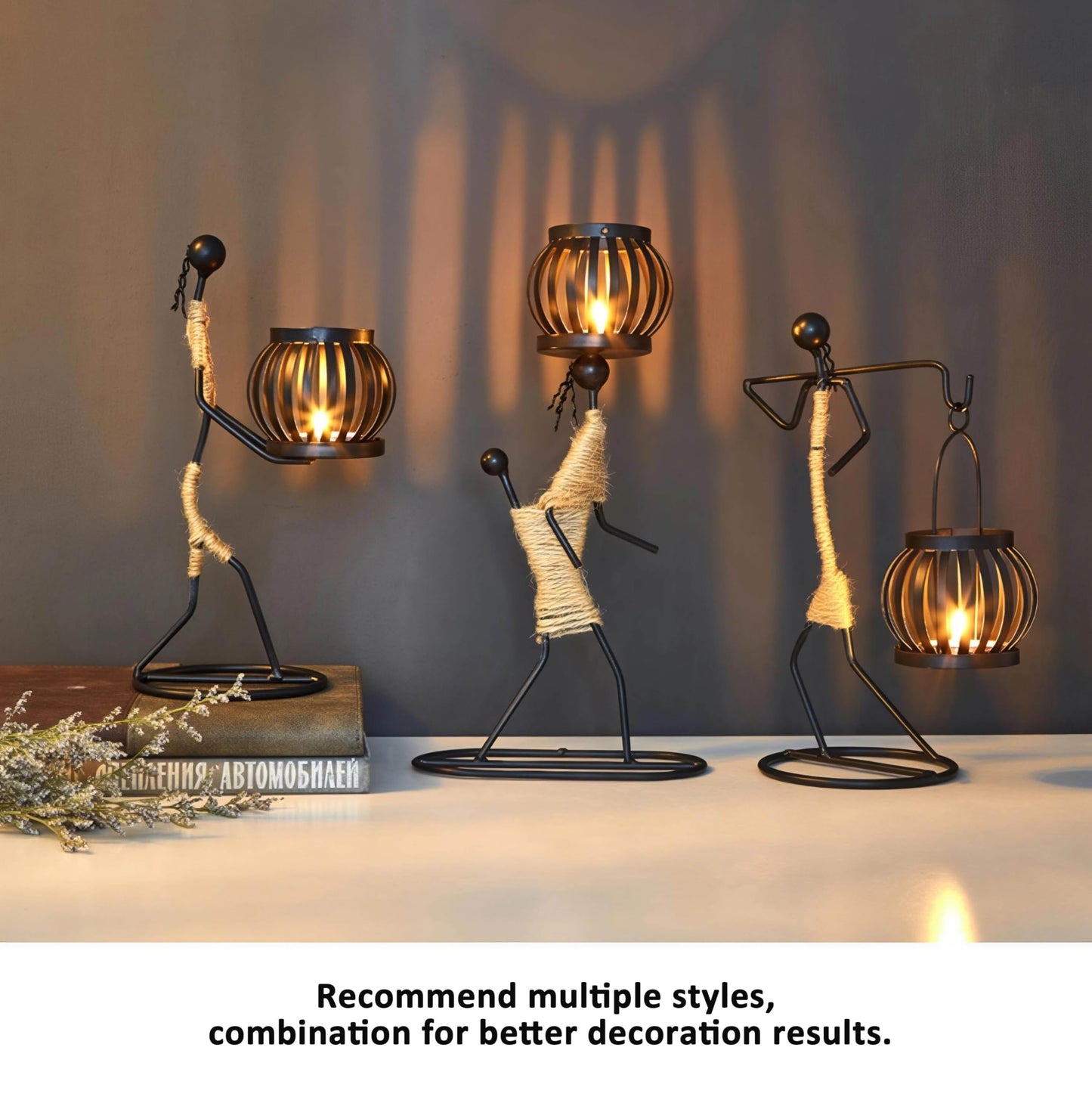 Candle Holder Decor for Centerpieces, Tea Light Candle Holder for Home, Bar, Restaurant, Hotel Dinning Table Decor, Handmade Iron Craft (Style H)