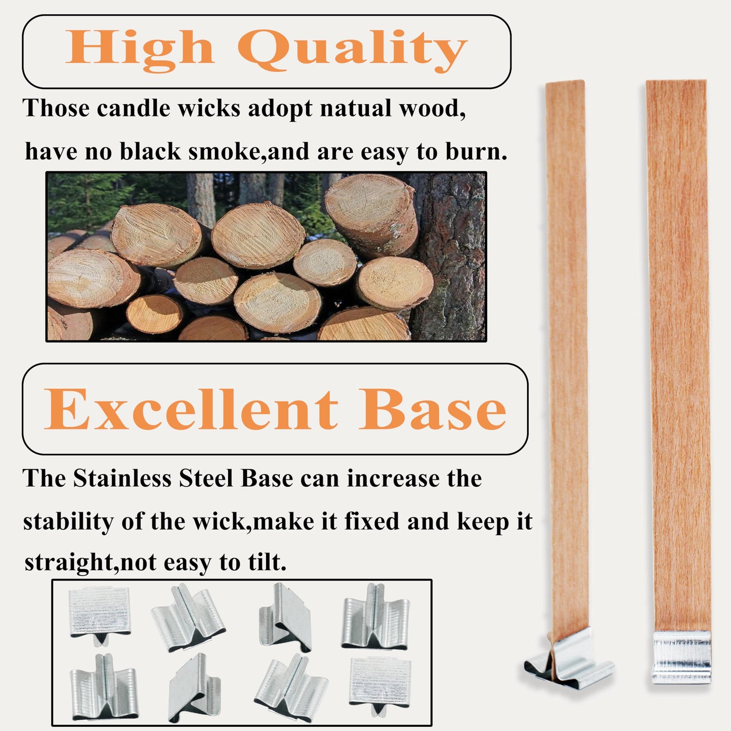 100pcs Wooden Candle Wicks 5.1 x 0.5 Inch, Smokeless Cherry Wood Wicks with Metal Clips, Includes Wick Trimmer, Perfect for Candle Making Kit and Soy Wax Candlemaking