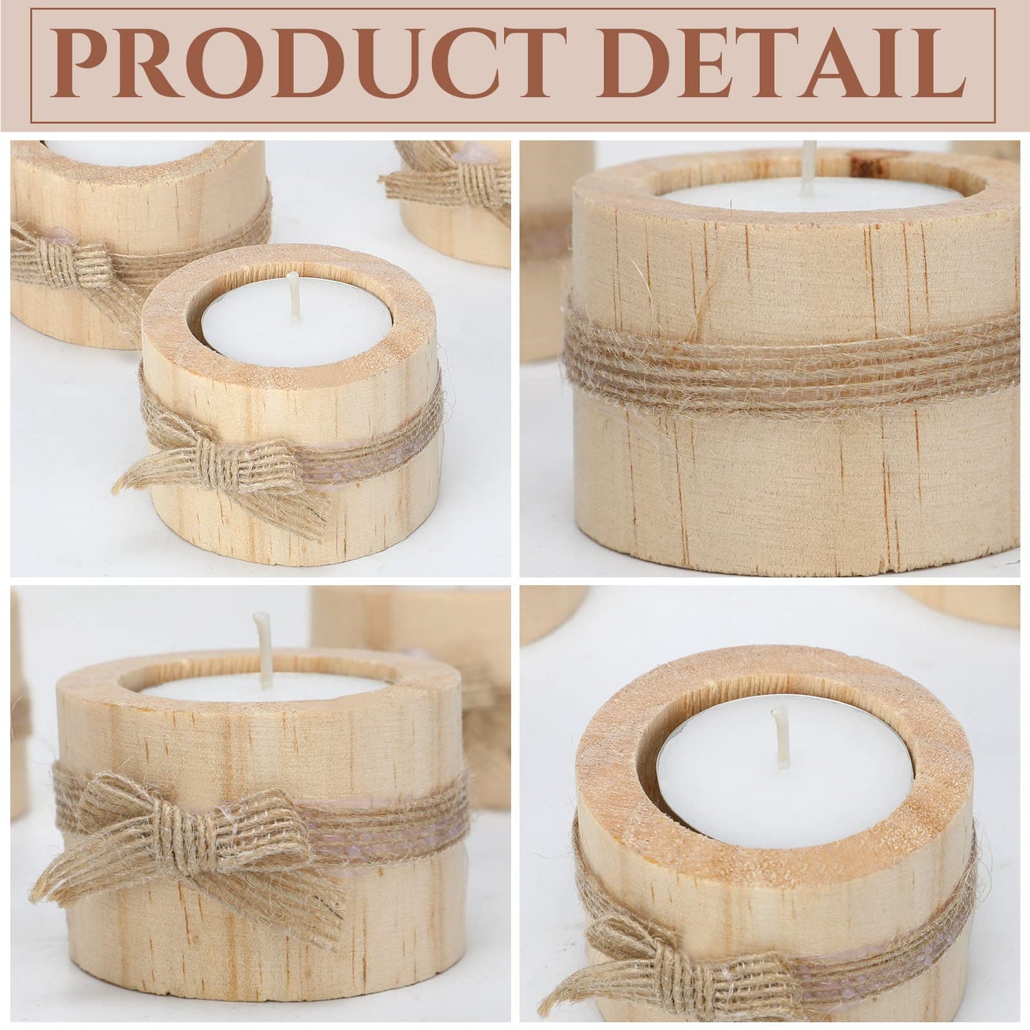 Wooden Tealight Candle Holder and Candles Handmade Votive Tea Light Candles for Rustic Wedding Baby Shower Favors Party Table Centerpieces Birthday Decoration (50 Pcs)