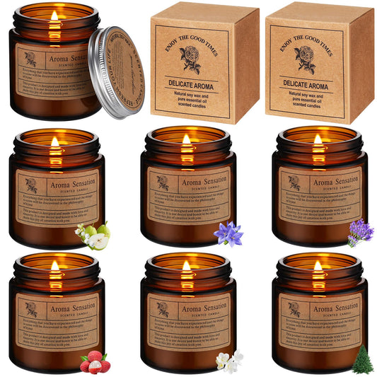 Threlaco 6 Pcs Christmas Soy Candles for Women Gift Bulk Soy Scented Wax Aromatherapy Candles for Women Home Long Lasting Candle Gifts Set in Glass Jar Xmas Gift Birthday Coworker Employee Anniversary