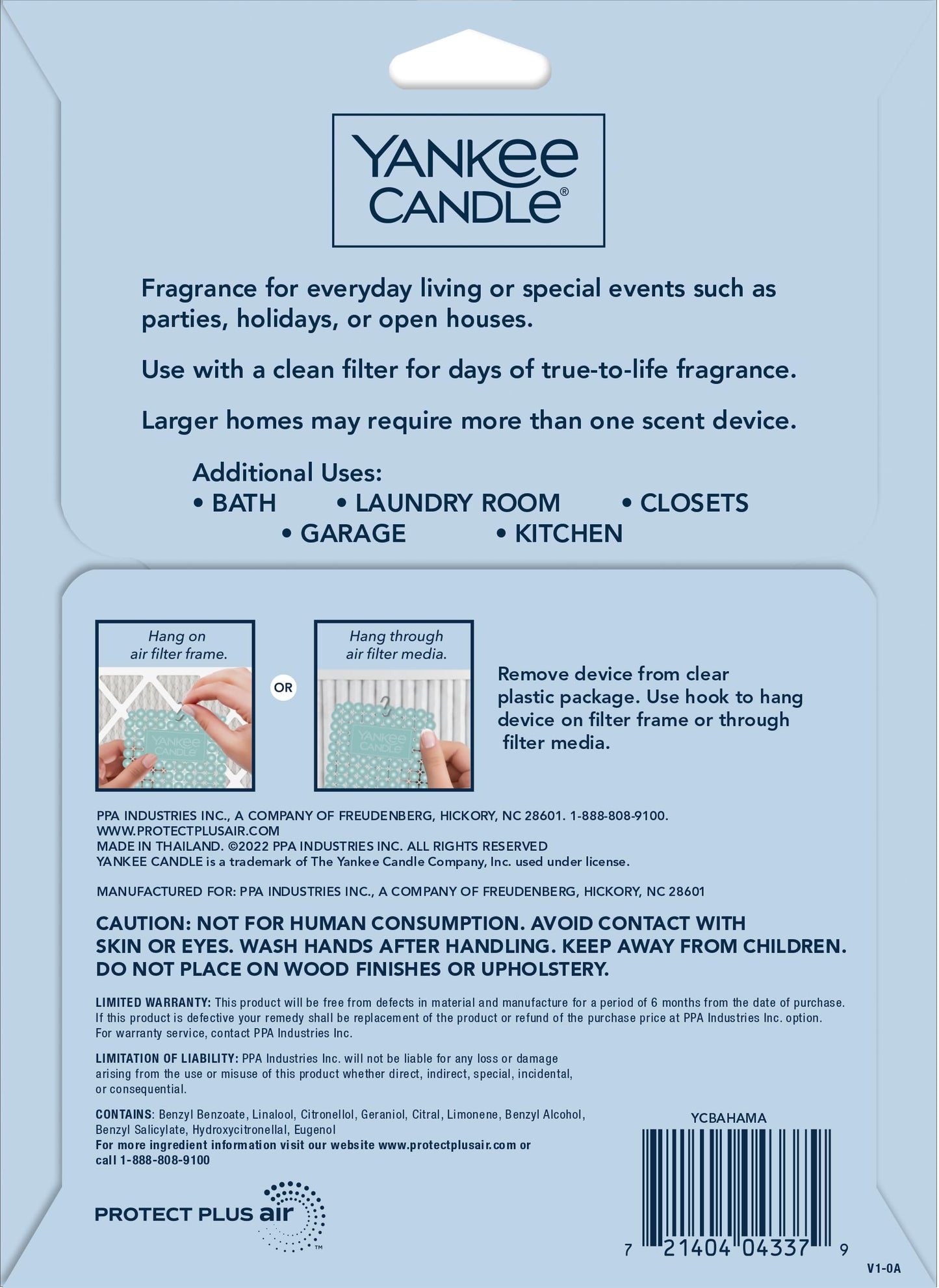 Yankee Candle Whole Home Air Freshener, Long Lasting Odor Eliminating Fragrance for Home, Continuous Room Freshener, Bahama Breeze (Pack of 1)