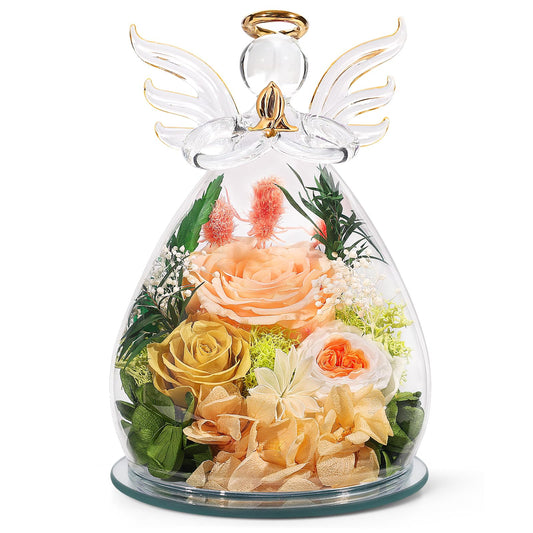 Gifts for Mom Birthday Gifts for Women Preserved Rose Forever Flower in Glass Angel Figurines Fresh Flowers for Delivery Anniversary Real Colorful Roses for Grandma Her Wife Mothers from Daughter