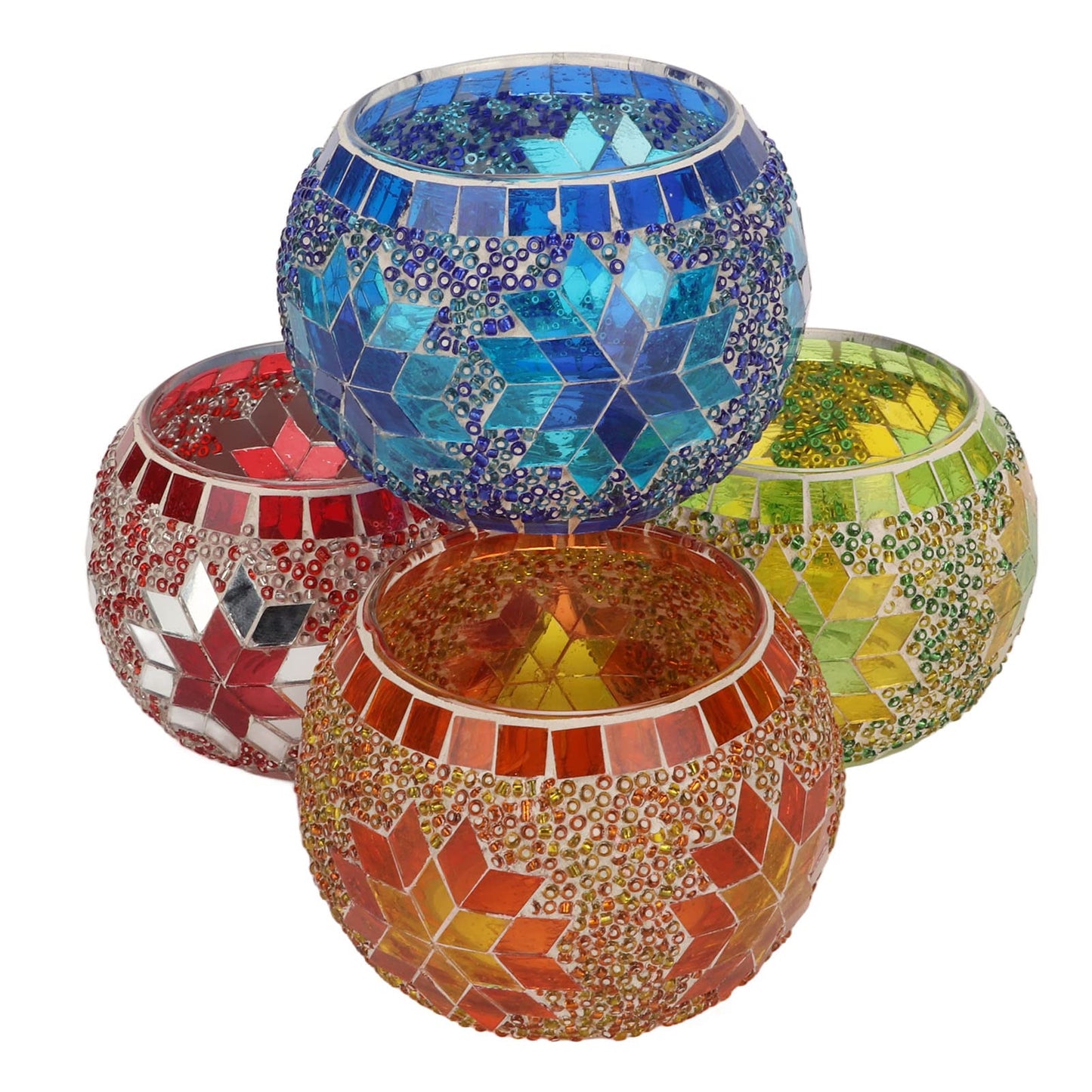 Generic 4Pcs Tea Light Candle Holder, Colourful Mosaic Glass Candlesticks Holder, Handmade Romantic Glass Tealight Cup for Aromatherapy Party Decor, Table Centerpieces