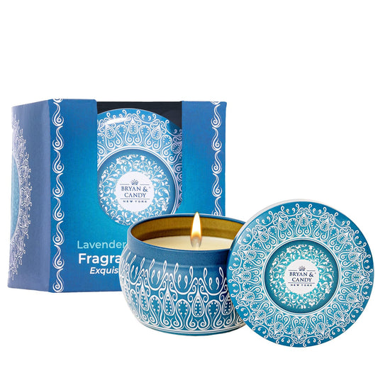 BRYAN & CANDY Scented Candles Diwali Gift Set for Women & Men Lavender & Chamomile,100 Gm Each Soy Wax Eco Friendly Printed Tin