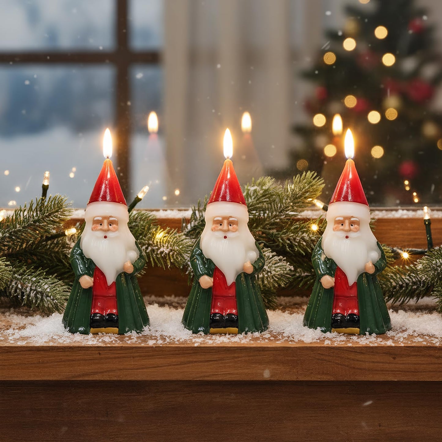 KunSwenn Santa Claus Christmas Flameless Candles with 6 Hour Timer, Christmas Candles Battery Operated Hand Carved LED Flickering Candle with 3D Wick for Home Holiday Xmas Decorations