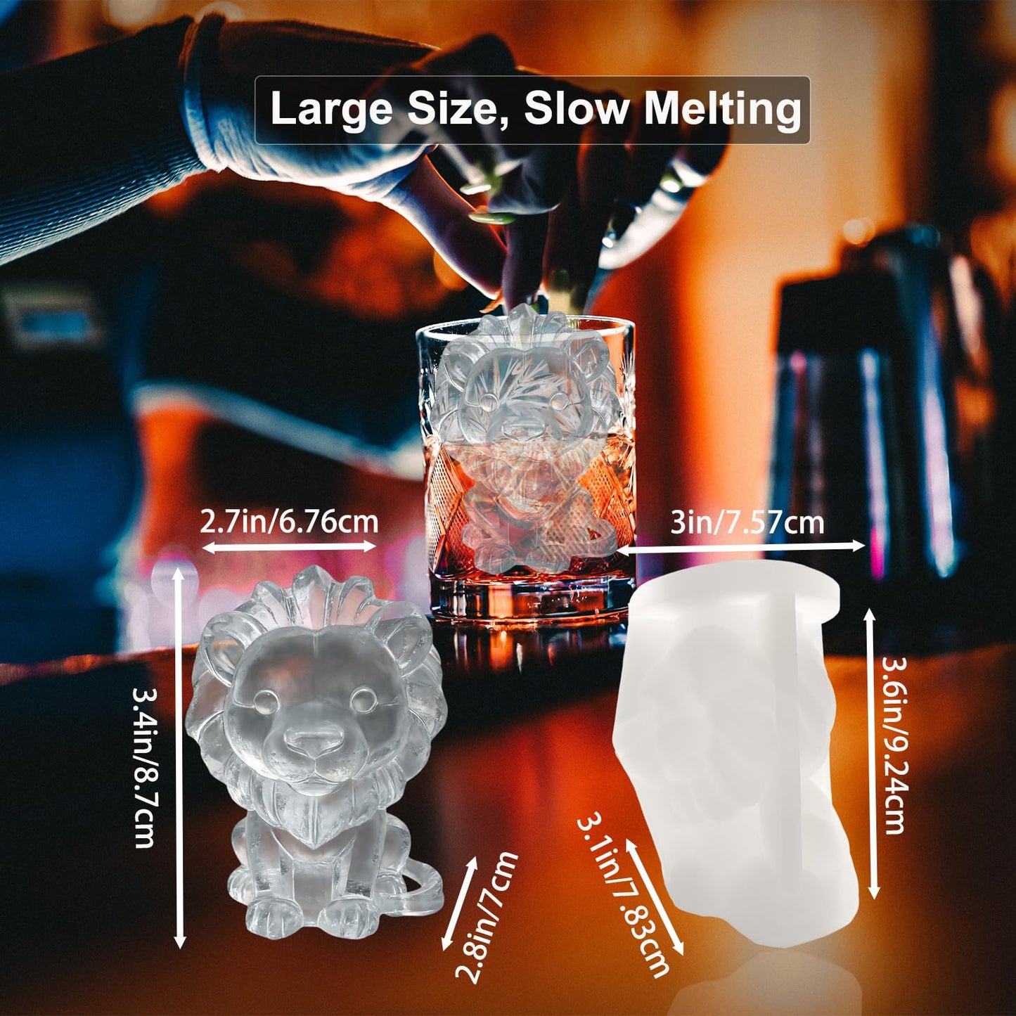SIUPER 3D Lion Ice Cube Silicone Molds Tray for Whiskey, Cocktail, Drink, Bar; Rich Details. Fun Animal Mold for DIY Craft Taba Squishy Chocolate Soap Candle Resin Gift for Women Girls Boys; 2 Pack