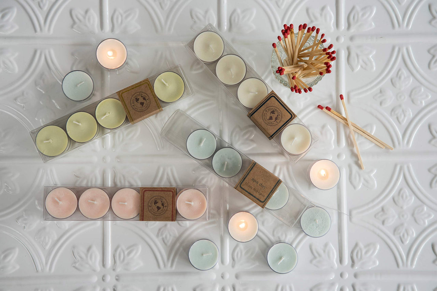 Eco Candle Co. Tea Light Candles, Door County Cherry, 10-Pack - Scents of Handpicked Cherries - Recyclable, 100% Soy Wax, No Lead, Hand Poured, Made from Midwest Grown Soybeans, .6 oz. Each