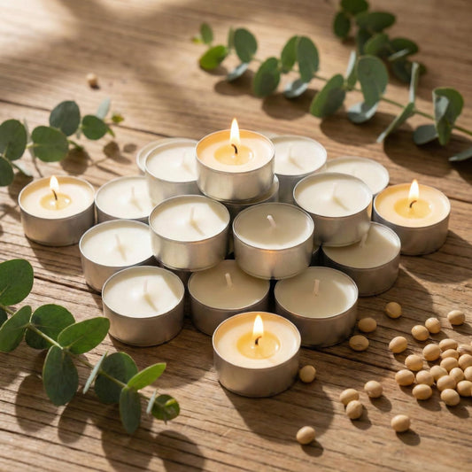 Soy Tea Lights Candles 50 Pack, 4 Hours Tealights Candles Bulk Unscented Small Tea Candles - 100% Natural Soy | Long Burning | Smokeless for Emergency, Dinner, Home