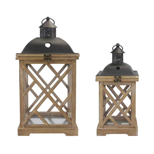 Stonebriar Decorative Wooden Hurricane Candle Lantern Set, Use As Decoration for Birthday Parties, a Rustic Wedding Centerpiece, or Create a Relaxing Spa Setting, For Indoor or Outdoor Use