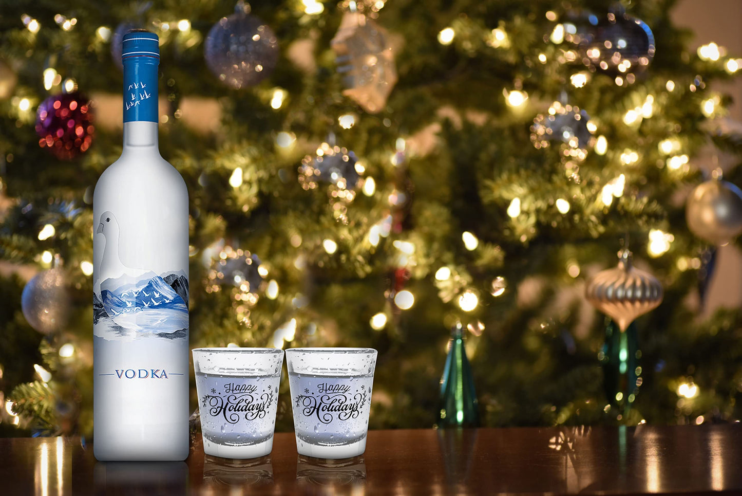 Bisyata Christmas Shot Glass Gift Set - Happy Holidays - For Thanksgiving - Glass Drinkware or Votive Candle Holder for Table Decoration - 2oz Set of 6 With Gift Box