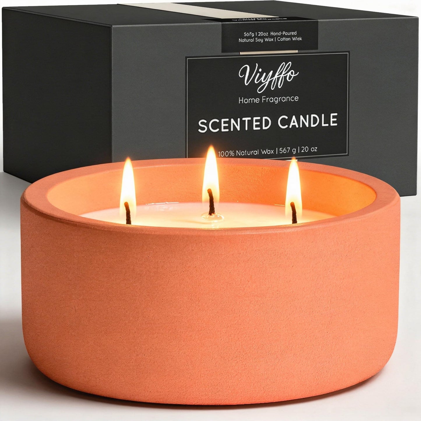 Viyffo 20oz Large Scented Candle – Pumpkin Spring Spice, 3 Wick Candles for Home Scented, Non Toxic Soy Candle for Women and Men, Orange Decorative Ceramic Jar, Luxury Home Décor & Warm Birthday Gift