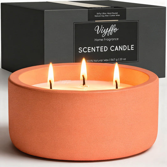 Viyffo 20oz Large Scented Candle – Pumpkin Spring Spice, 3 Wick Candles for Home Scented, Non Toxic Soy Candle for Women and Men, Orange Decorative Ceramic Jar, Luxury Home Décor & Warm Birthday Gift