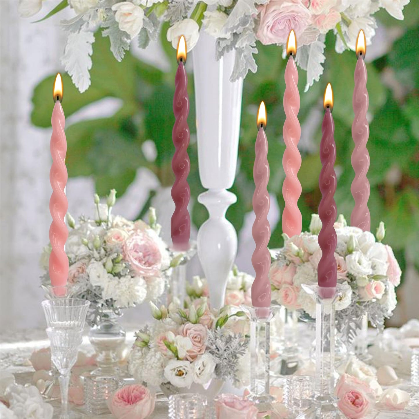 Spiral Taper Candle Twist Candlesticks,Gedengni 10inches Long Tapered Candle Pink Candle Sticks Colorful Twisted Candles for Wedding Home Dinner Party Gift,Pack of 6 (22D6P-PIKMIX)