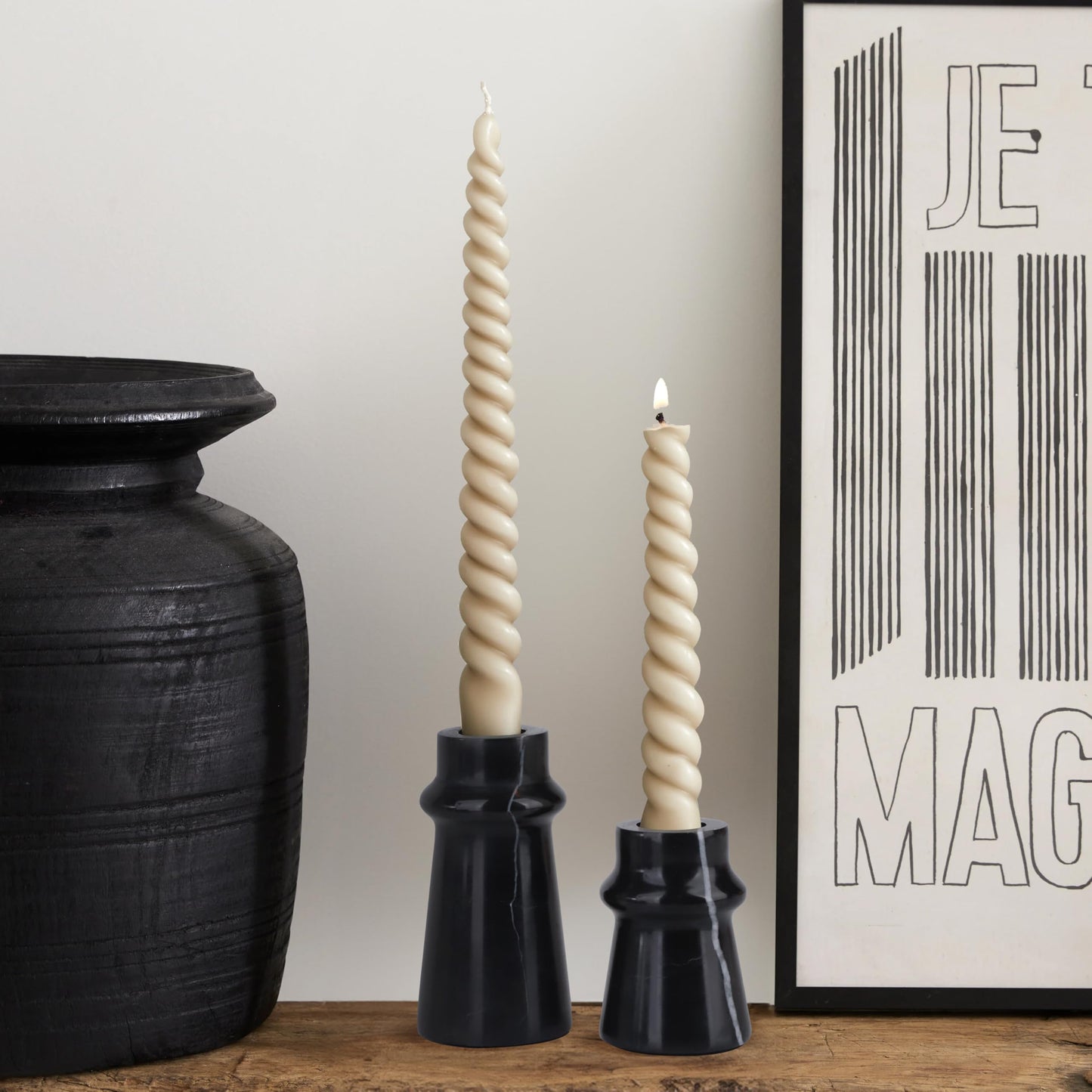 Vixdonos Marble Candle Holder Set of 2 Taper Candle Candlestick Mantle Candle Stand for Home Decor,Wedding,Party and Table Centerpieces(Black)