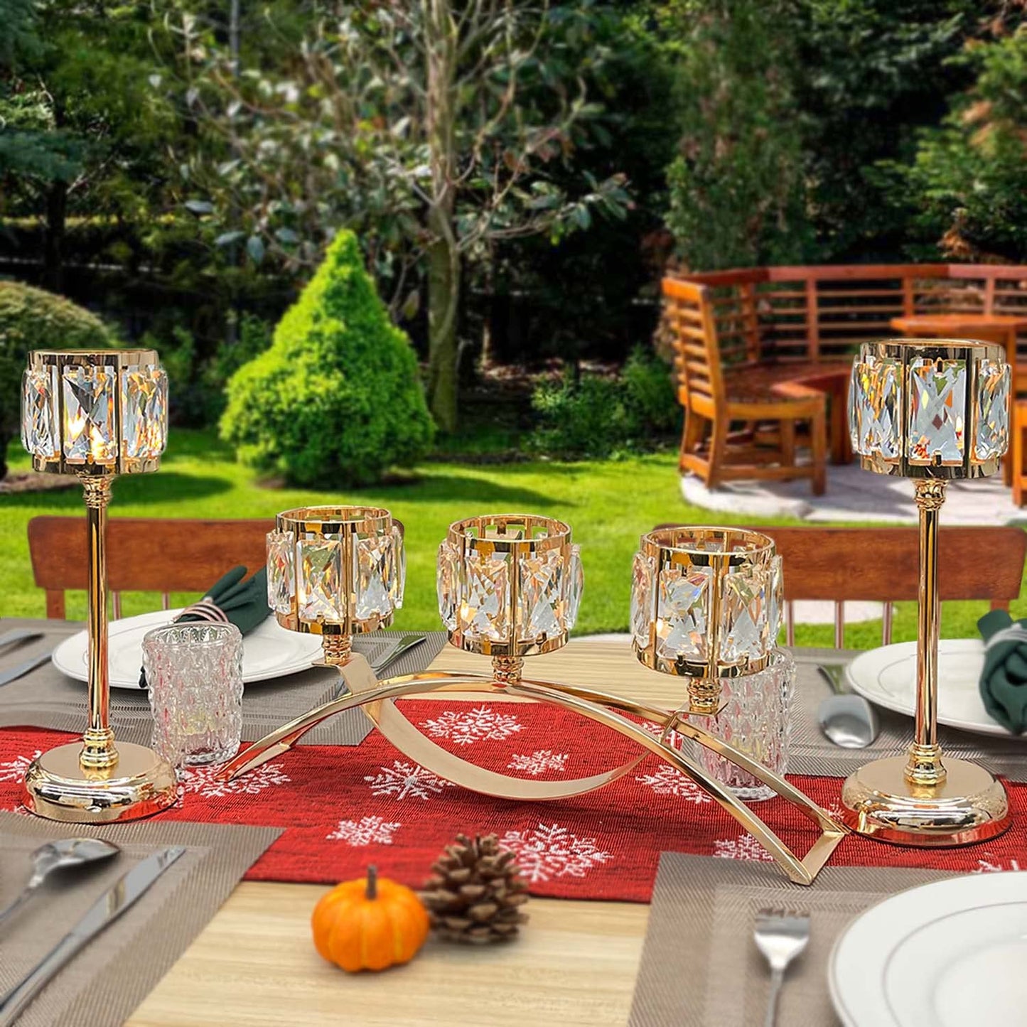 Crystal Bowl Tealight Candelabra Votive Candle Stand/Candleholder Sets,Wedding Centerpieces Candlestick Holders for Tables Crystal Candle Holder/Centerpiece Table Decorations (Set of 3 Gold)