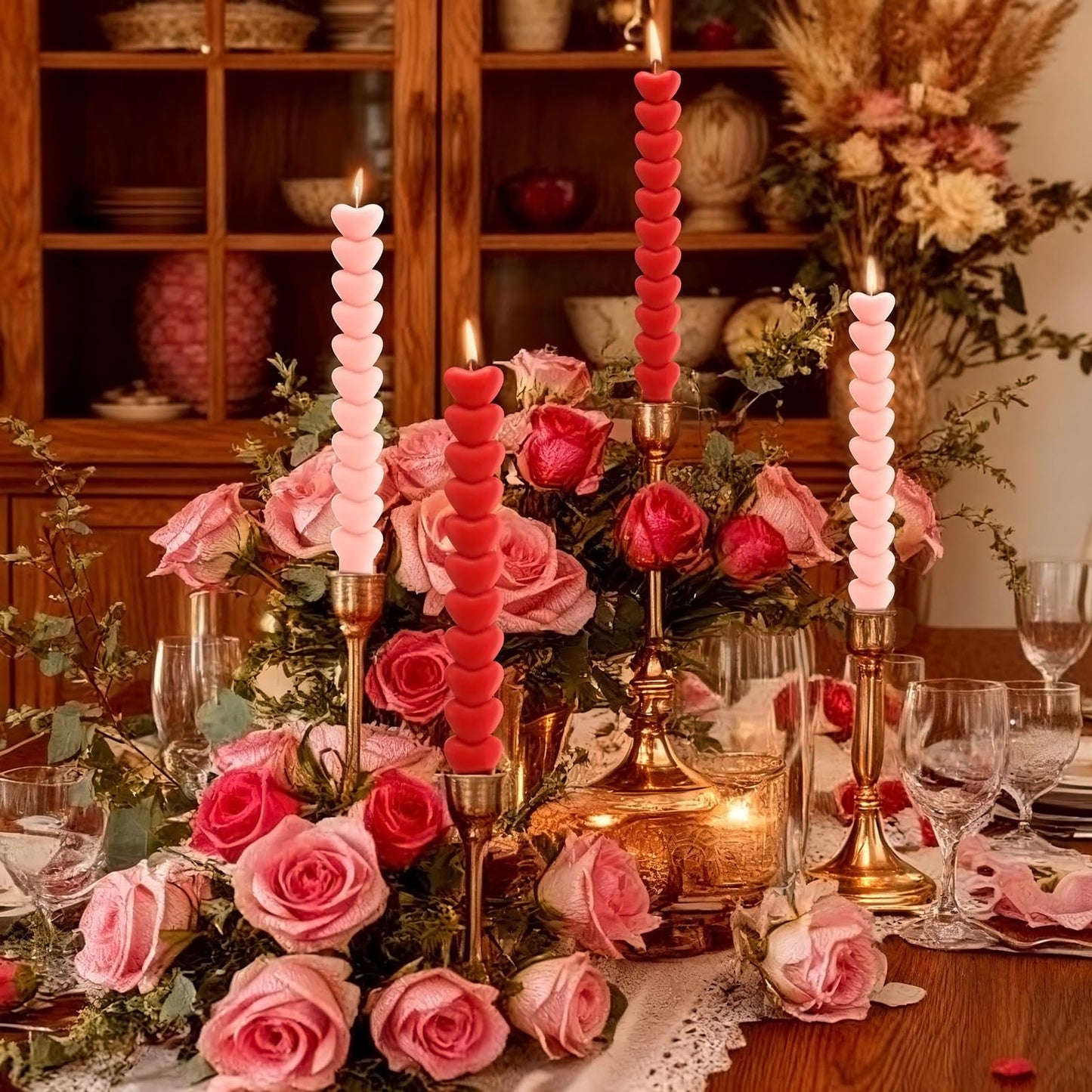 Nuanchu 6 Pcs Valentine Heart Taper Candles 10 Inch Tall Pink Red Candlestick Valentine's Day Unscented Heart Candle for Gifts Home Mantle Decor Bachelorette Wedding Party Supplies