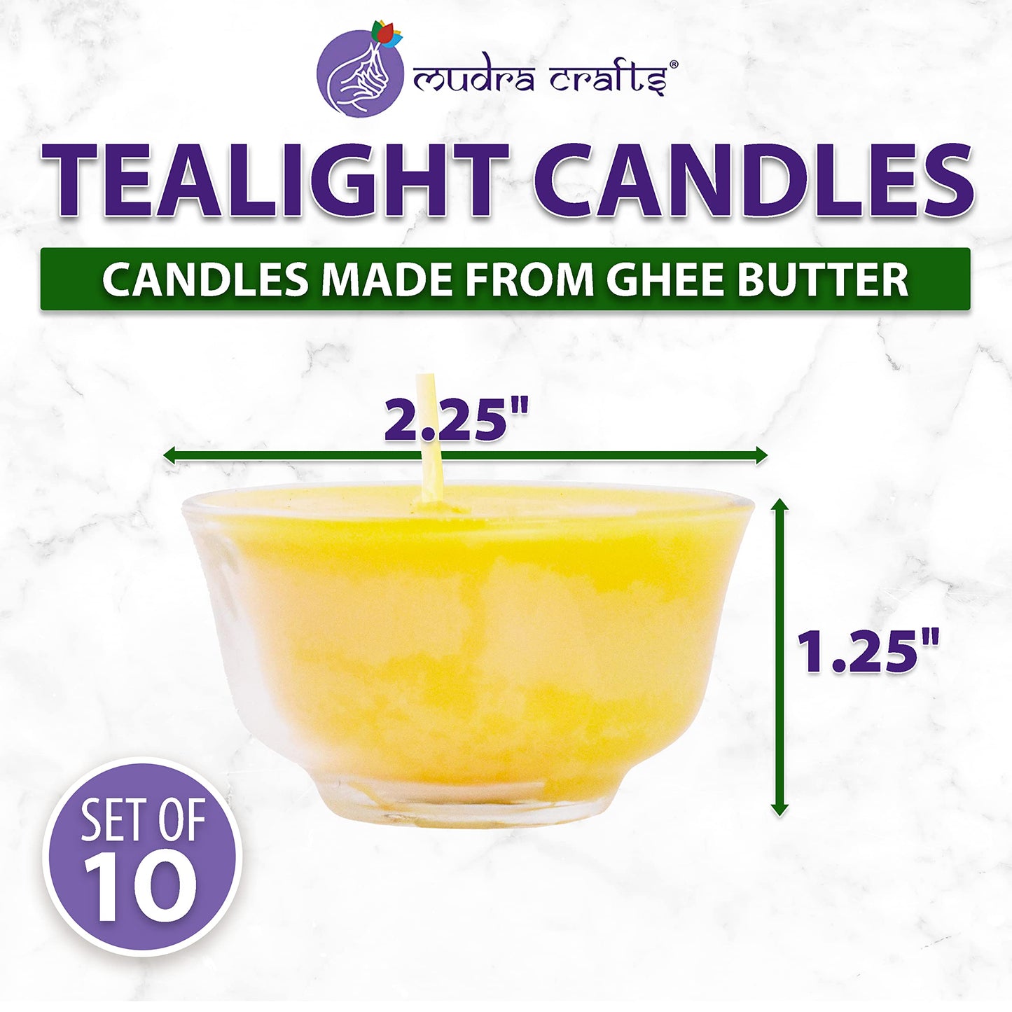 Mudra Crafts Tibetan Tealight Vanaspati Ghee Butter Lamp Candle Set for Meditation, Ceremonies, Rituals, Altars, Diwali (Glass Jar)