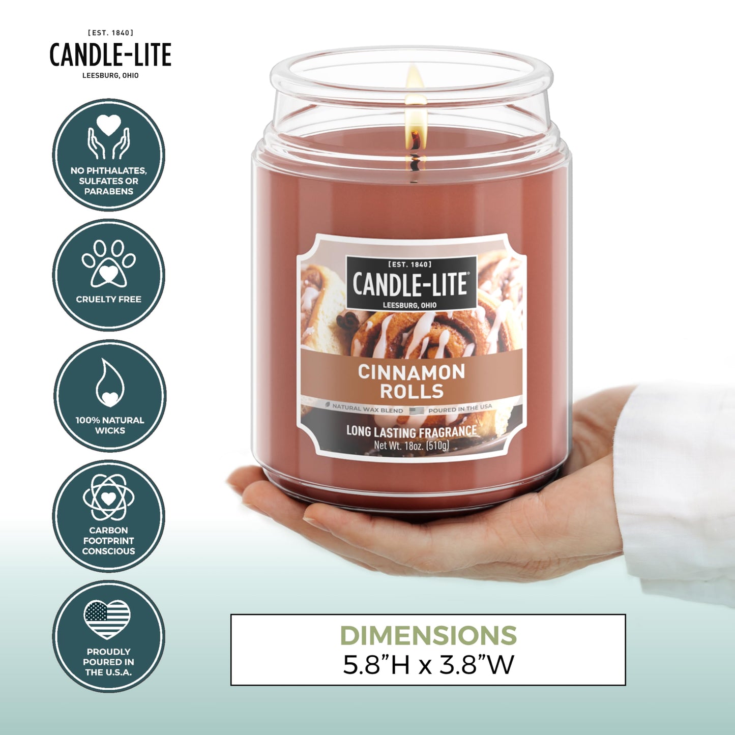 Candle-lite Fall Scented Candles, Cinnamon Rolls, 18 oz Jar, Proudly Poured in The USA, Aromatherapy Candle, Single-Wick with 110 Hours of Burn Time, Perfect for Creating an Inviting Ambiance