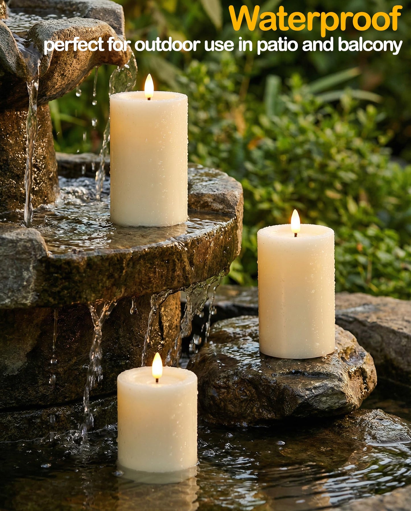 Gmnee 3"x6" Outdoor Waterproof Flameless Candles with Remote and Timers, LED Candles, Battery Operated Candles, Electric Fake Pillar Candles for Patio Porch, and Lanterns Decor (Ivory, Plastic)