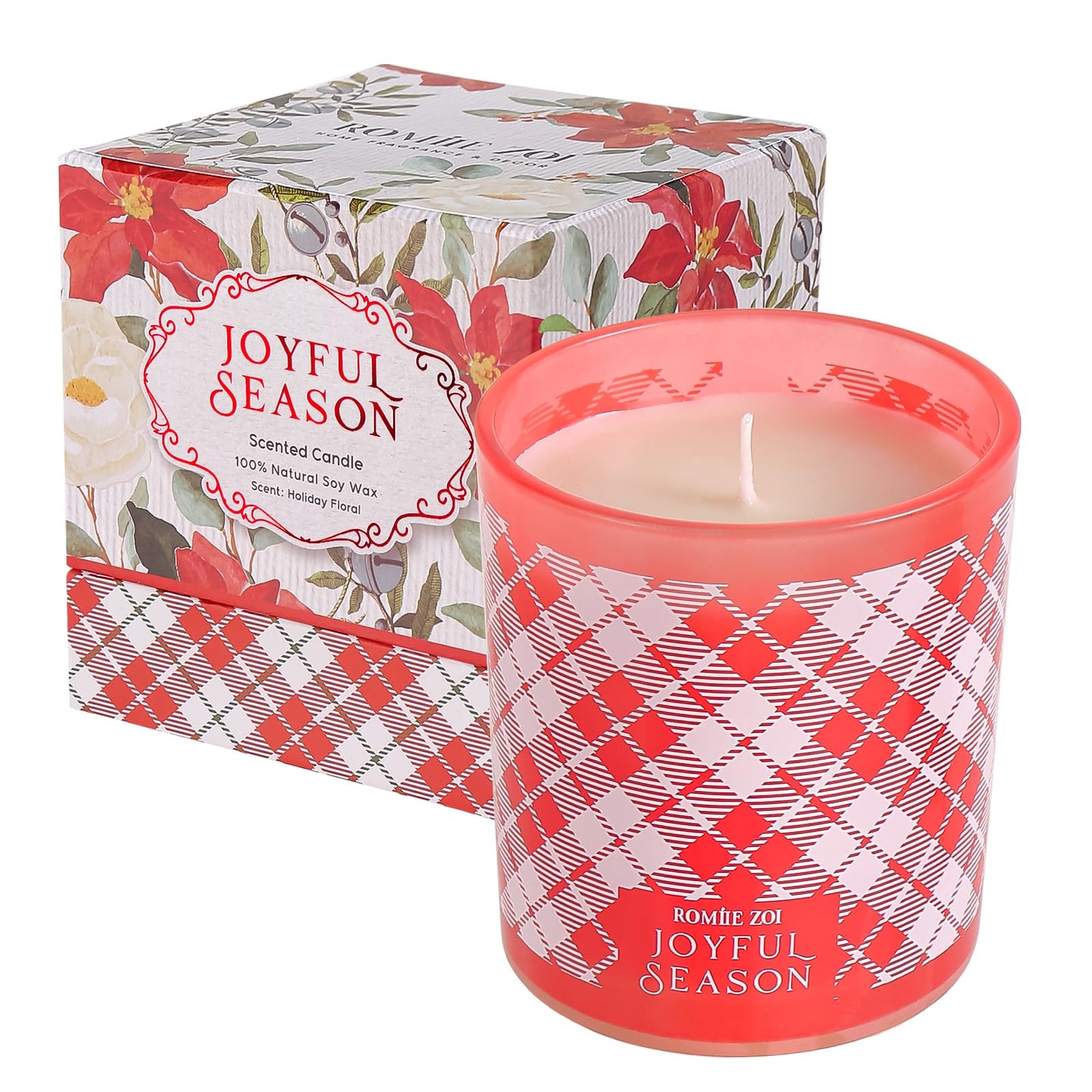 ROMIIE ZOI Christmas Scented Jar Candle - 6oz Soy Wax Candle - Joyful Season Infused with Holiday Floral Aroma - with Beautiful Keepsake Box Special for Christmas/Holiday Gifts