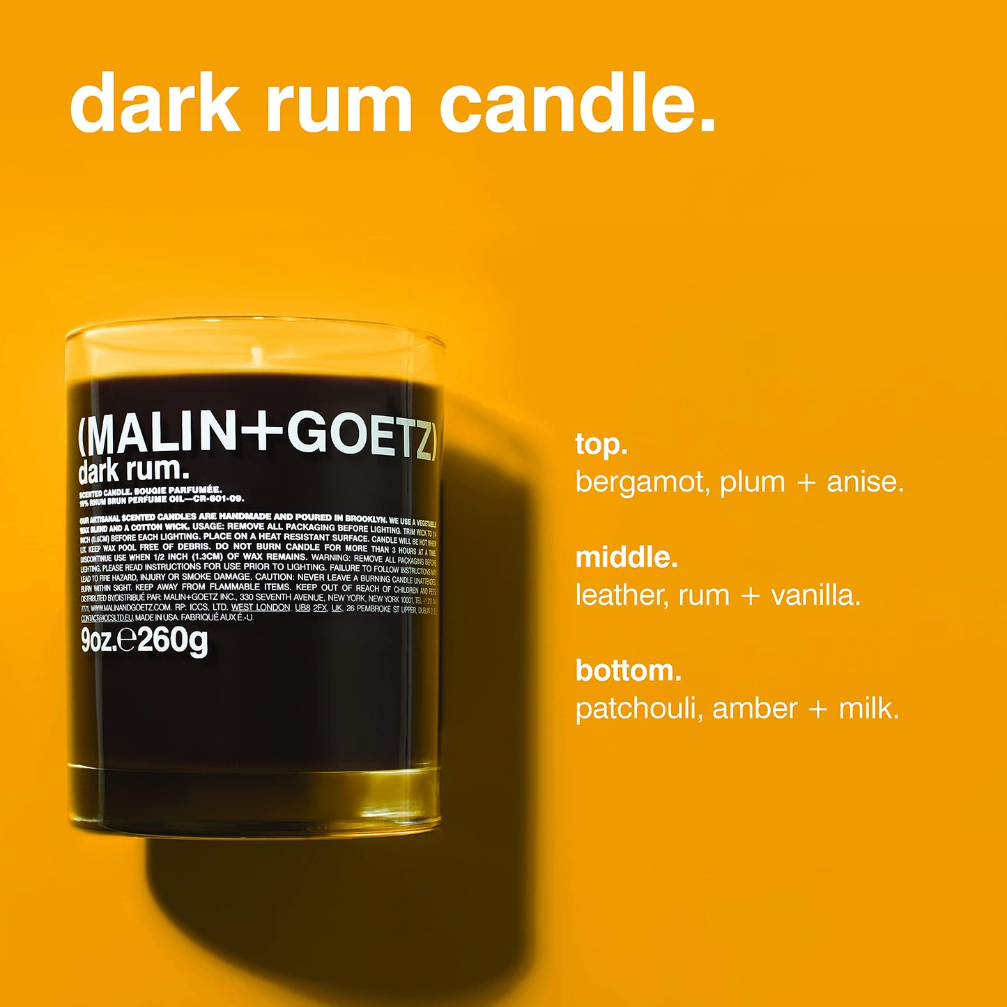 MALIN+GOETZ Dark Rum Candle – Home Grown Tomato Aroma Fragrance Scented Candle, Natural Wax Blend, Fresh & Verdant Scent, Vegan & Cruelty Free, Single Wick Candle, Lasts 60 Hours