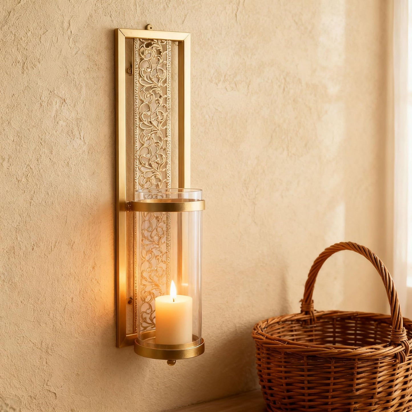 YUEHISY 2pcs Wall Candle Sconces, Wall Mounted Holders with Transparent Glass, Easy Installation, for Living Room Bedroom Bathroom Decor (Gold)