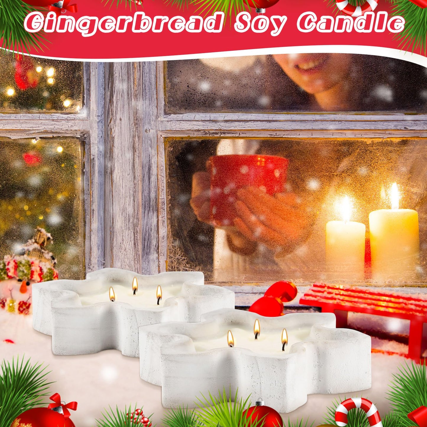 MTLEE 2 Pack Christmas Wood Dough Bowl Candle Snowflake Wooden Candle Bowl 3 Wick Xmas Farmhouse Decoration with Berries Pine Label for Christmas Table Centerpiece Birthday Gift Home Party Decor