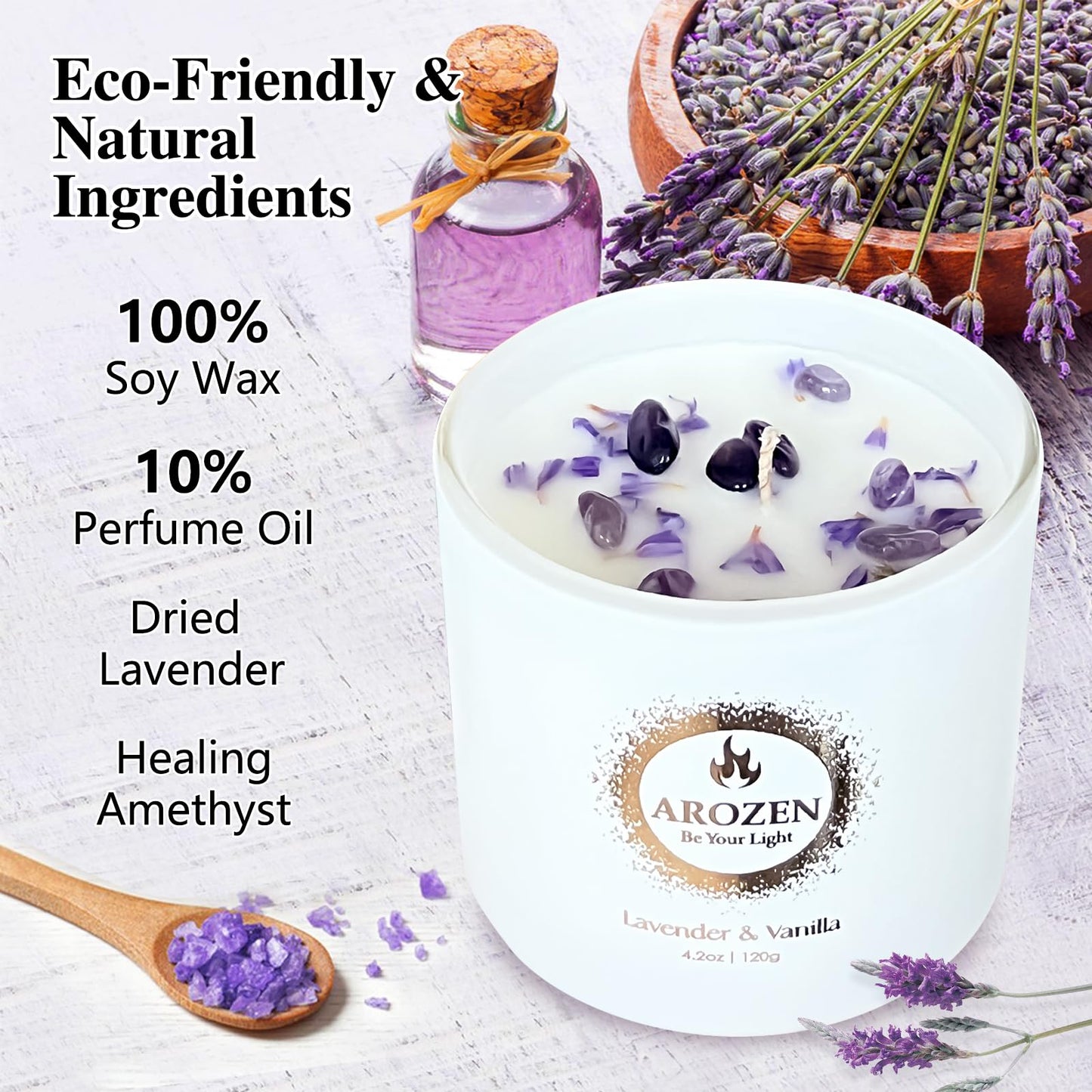 AROZEN 3 Pack Scented Candles Gift Set for Women – Lavender, Ocean, Rose Soy Candles with Crystals & Seashells, 70-Hour Total Burn Time, Aromatherapy Candle Set for Home Decor, Mother’s Day Birthday