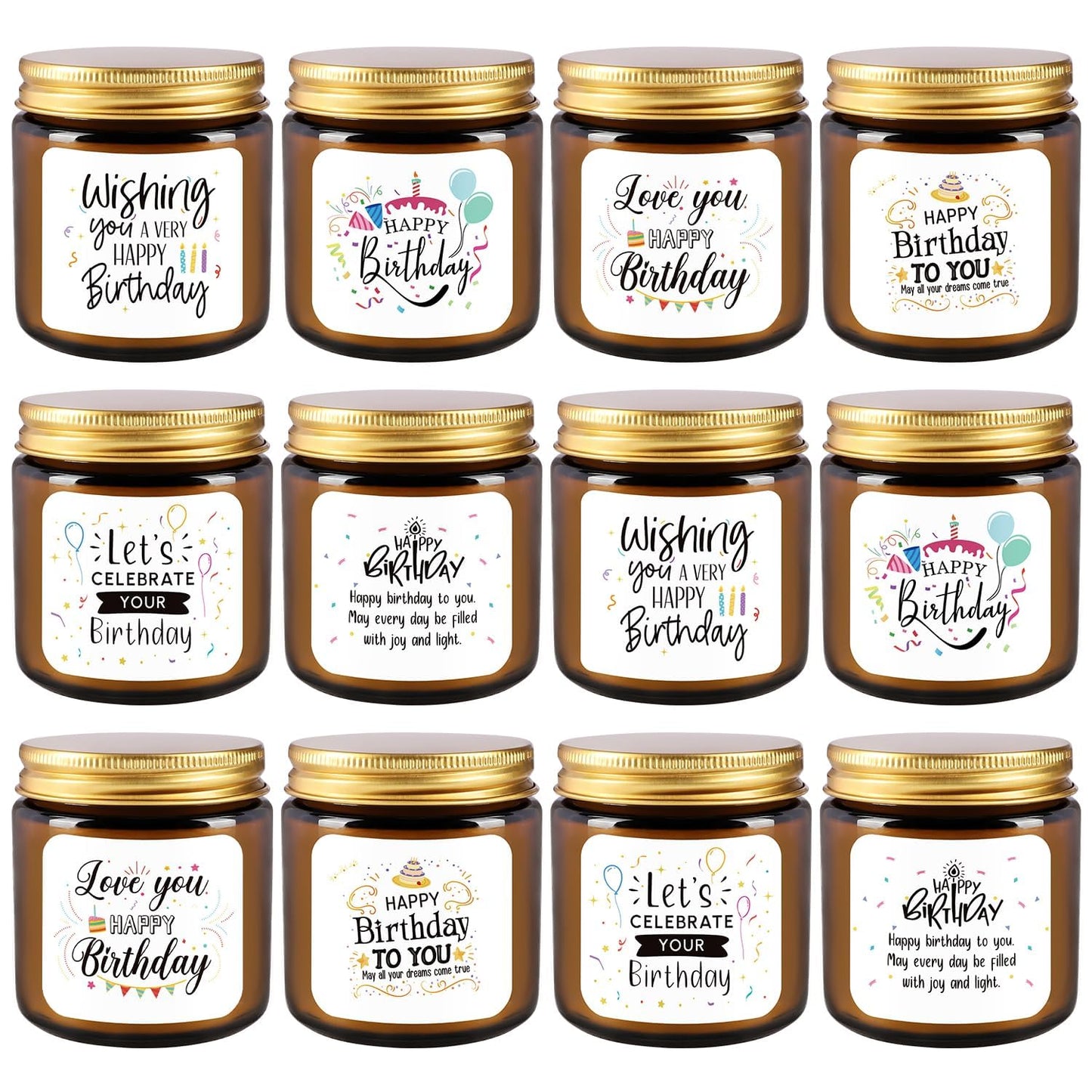 12-Pack Birthday Scented Candles, 3.05 oz Each, Natural Soy Wax, Long-Lasting Romantic Fragrance, Funny Happy Birthday Gift Set, Unique Gifts for Women Men, Gift-Ready