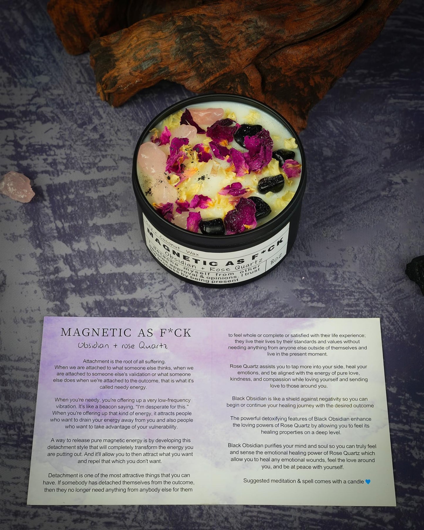 Magnetic AS F*CK, Hande Made Chakra Candle, Magic Attraction, Manifestation Crystal, Self Love, Ritual Meditation (8oz).