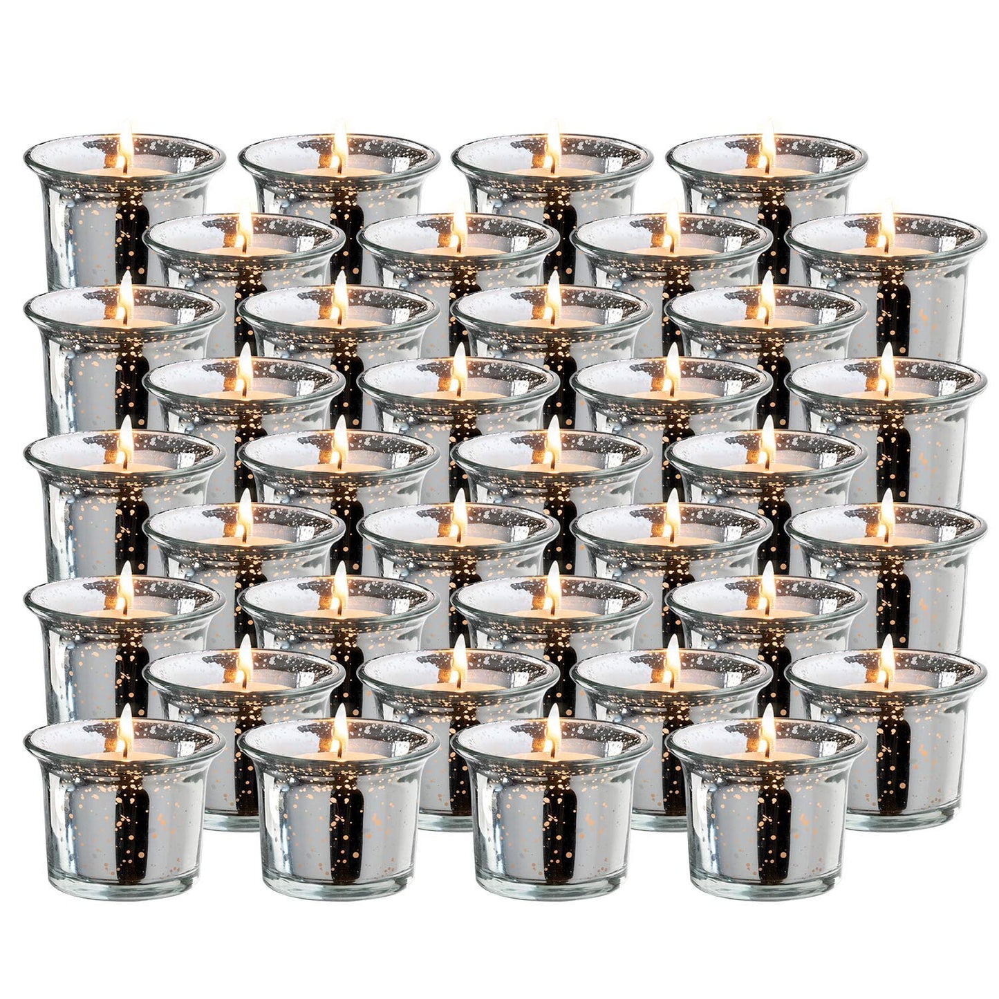 Royal Imports Silver Oyster Mercury Glass Votive Candle Holder, Table Centerpiece Tealight Decoration for Elegant Dinner, Party, Wedding, Holiday, Set of 36 (Unfilled)
