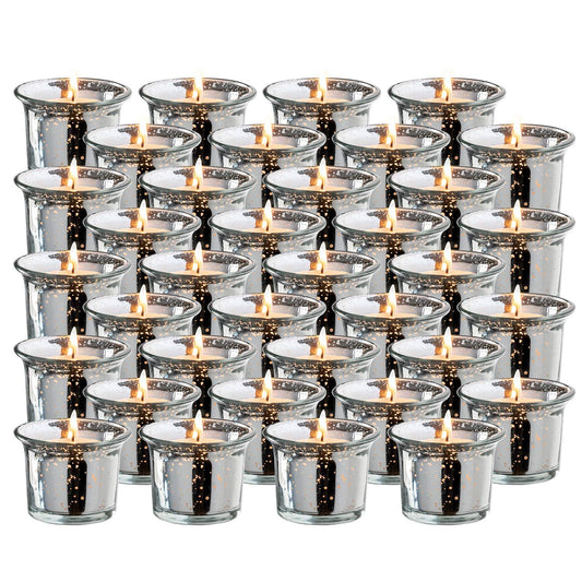 Royal Imports Silver Oyster Mercury Glass Votive Candle Holder, Table Centerpiece Tealight Decoration for Elegant Dinner, Party, Wedding, Holiday, Set of 36 (Unfilled)