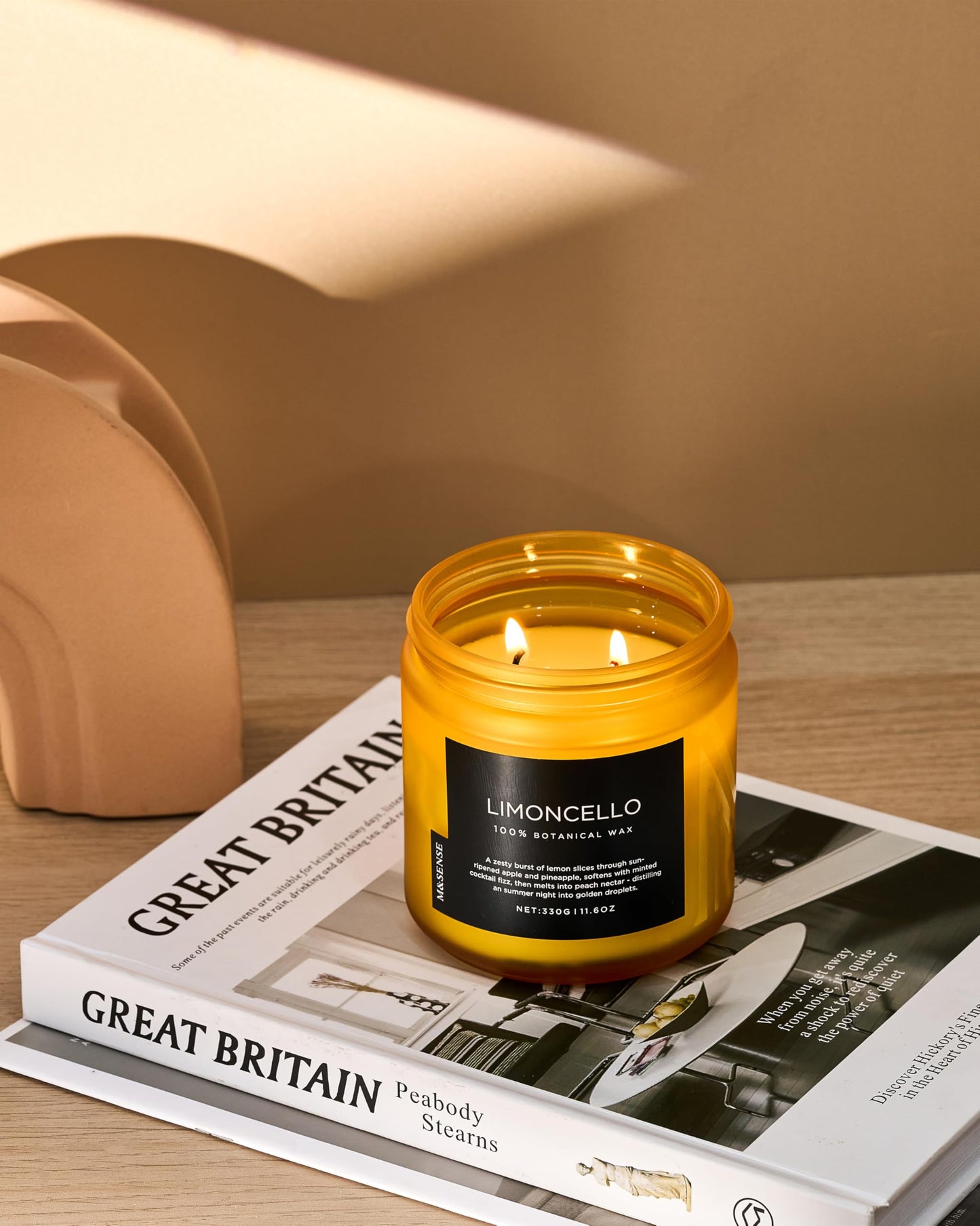 M&SENSE Limocello Scented Candle - 11.6oz Natural Soy Wax Non Toxic 70-Hour Slow Burning 2-Wick Lemon Highly Scent for Home Decor, Summer Candle for Yoga Spa & Meditation & Relaxing Gift