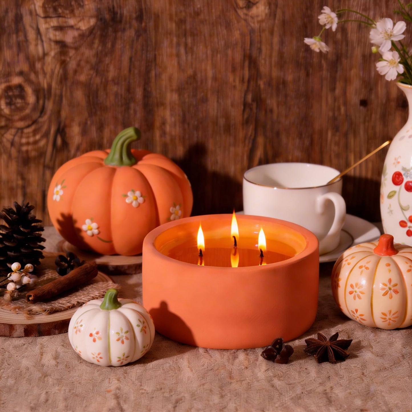 Viyffo 20oz Large Scented Candle – Pumpkin Spring Spice, 3 Wick Candles for Home Scented, Non Toxic Soy Candle for Women and Men, Orange Decorative Ceramic Jar, Luxury Home Décor & Warm Birthday Gift