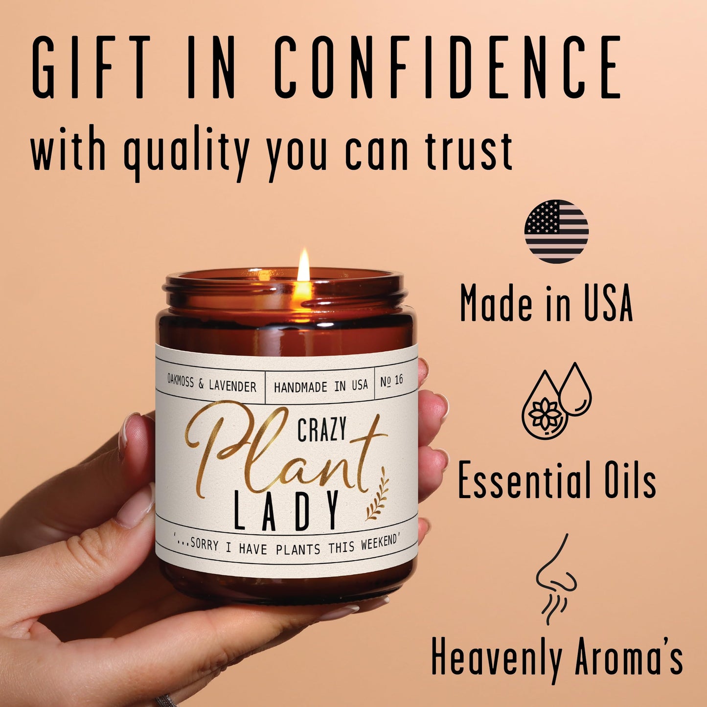 Plant Lady Gifts for Women, Soy Candle, w/Oakmoss & Amber I Plant Lady Themed Ideas I Gifts for Plant Lovers I 50Hr Burn, USA Made