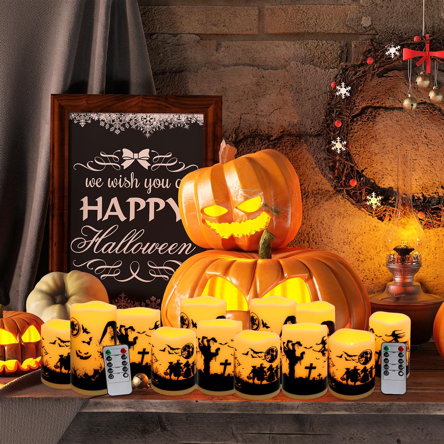 Aamdkcyu 12-Pack Waterproof Flameless LED Candles - Remote Control & Timer, Dimmable Flickering for Halloween Decor Indoor/Outdoor, Haunted House, Party, Graveyard