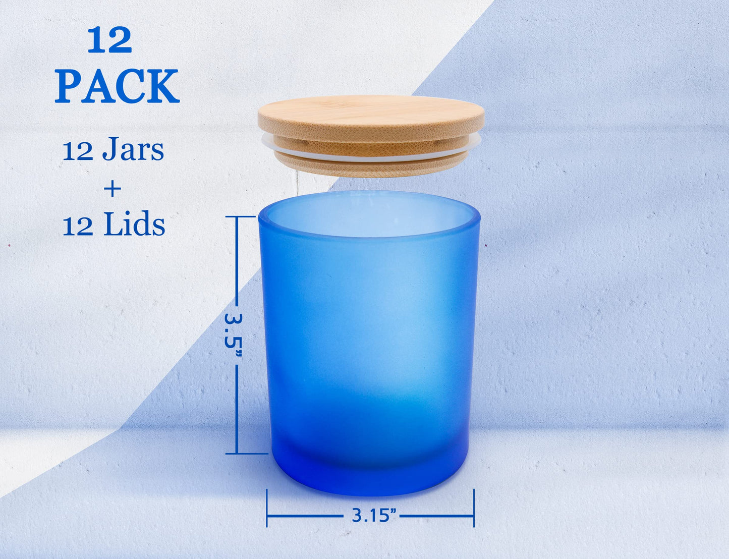 Aroparc 12 Pack Candle Jars for Making Candles, 10 OZ Empty Candle Jars with Bamboo Lids, Bulk Candle Containers Candle Glass - Dishwasher Safe, Frosted Blue