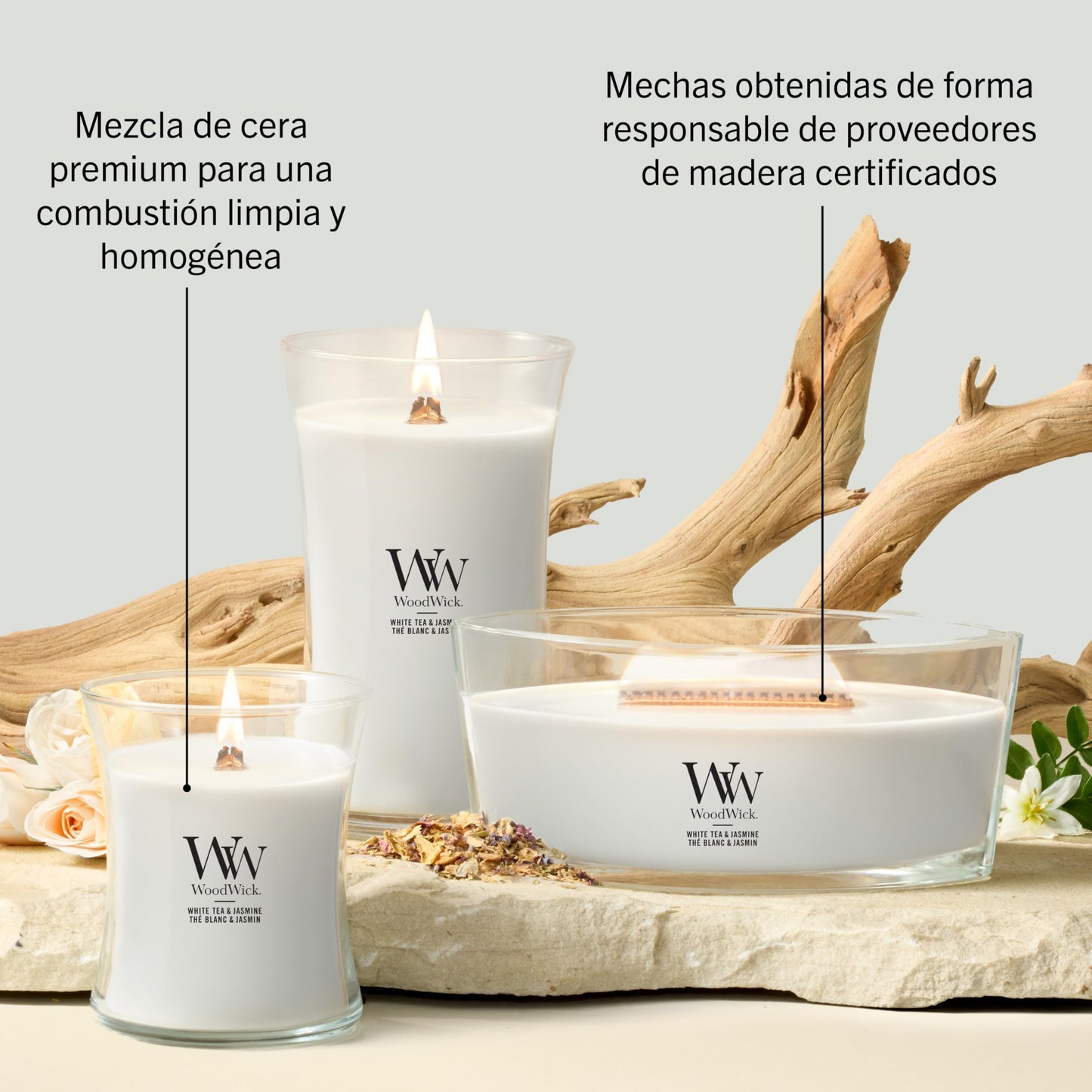 WoodWick Large Hourglass Scented Candle, White Tea & Jasmine