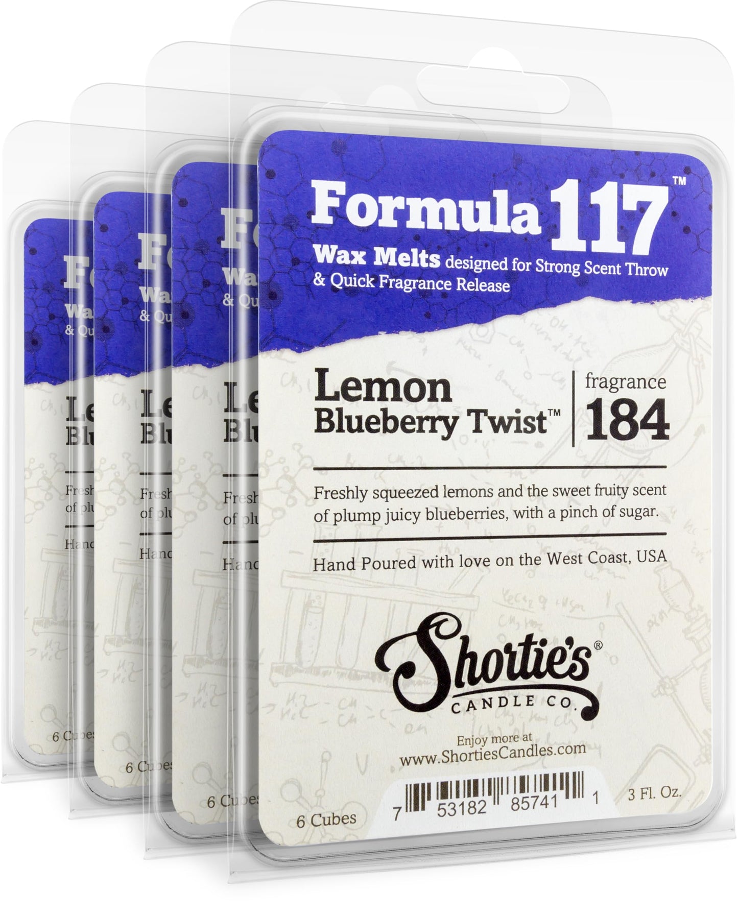 Shortie's Candle Company Lemon Blueberry Twist Premium Wax Melts 4 Pack - 12 Oz., Strong & Long Lasting, Non-Toxic - Made with Essential & Natural Oils - Formula 117