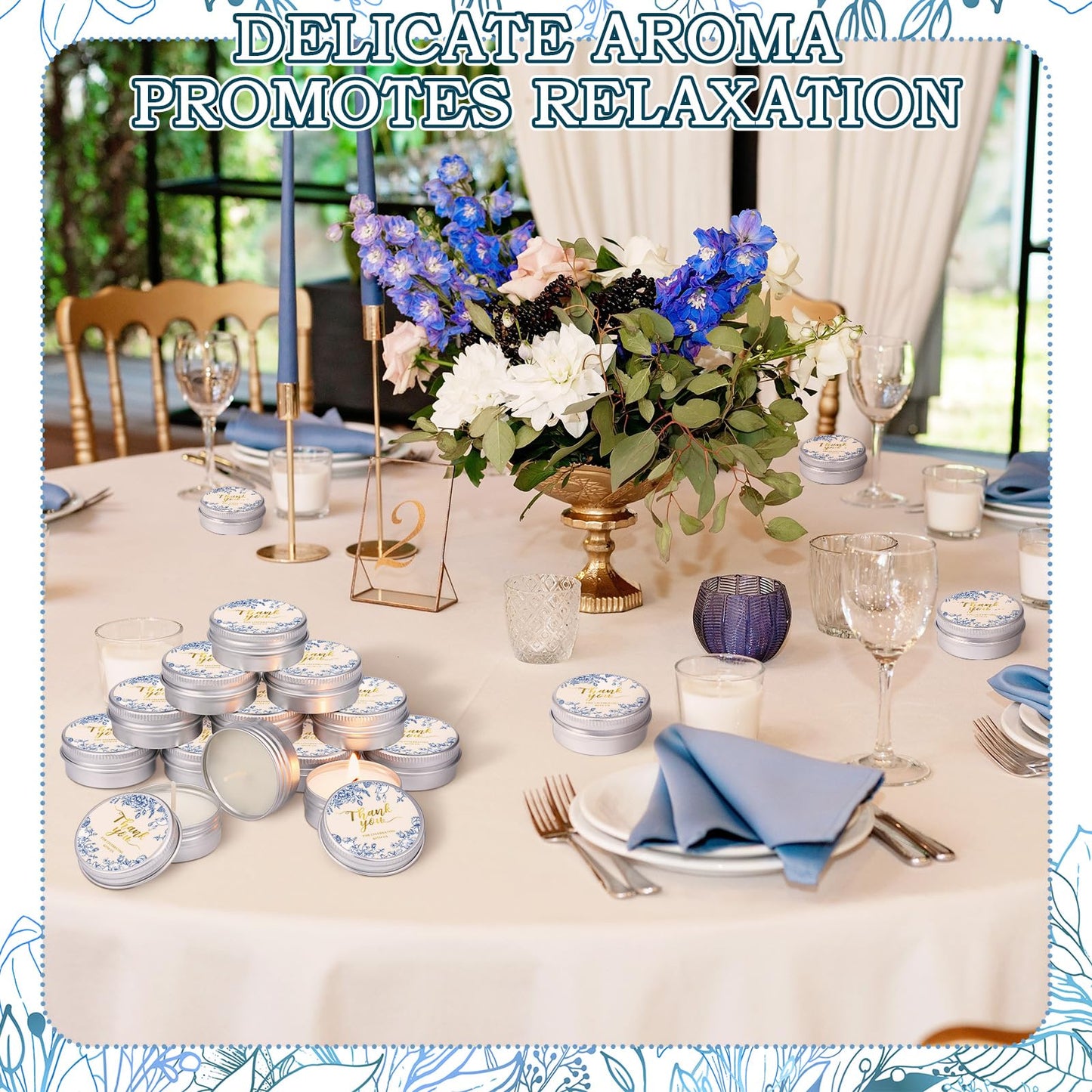 MTLEE 50 Pcs Blue Floral Wedding Candles Gift Favors for Guests 1 Oz Lavender Scented Soy Wax Aromatherapy Candle Favors for Bridal Shower Rustic Wedding Party Guests(Blue Floral)