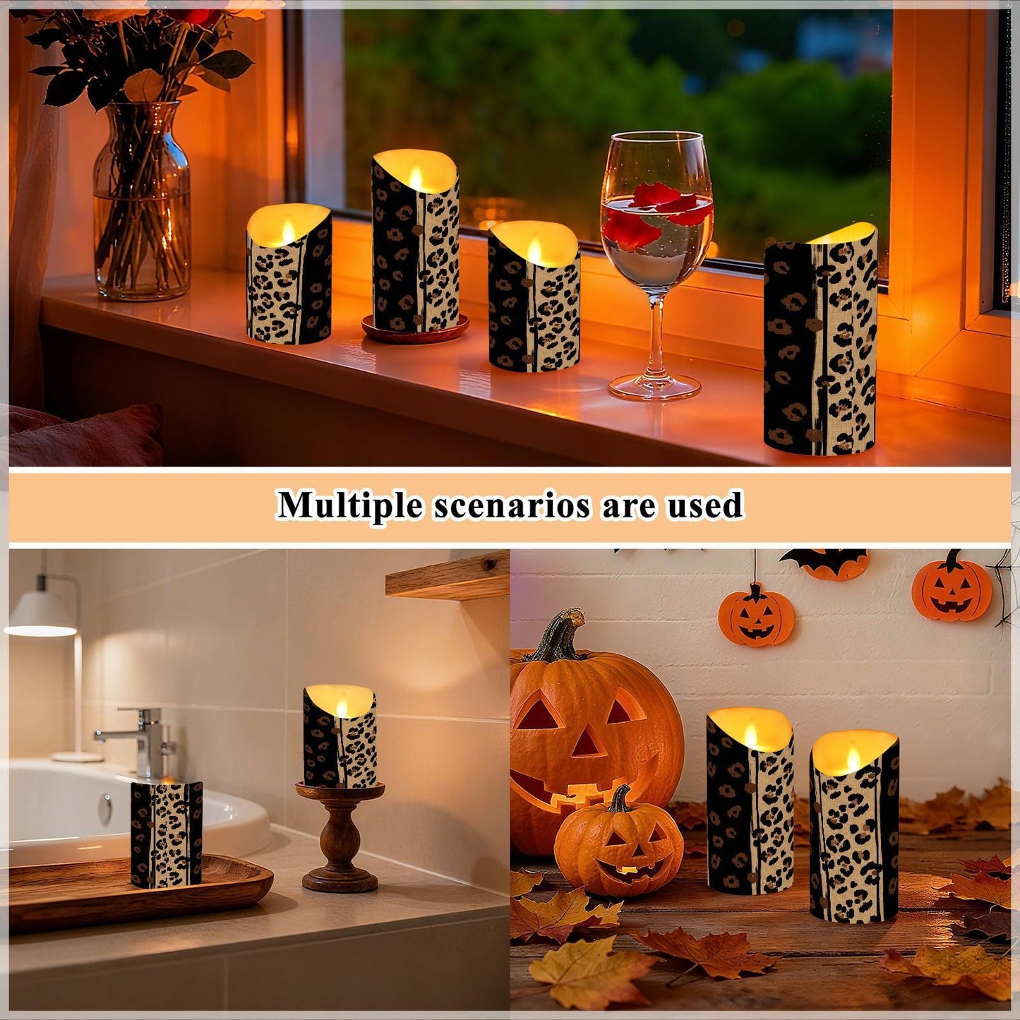 Gravopti Leopard 2 Pack Flameless LED Pillar Candles with Remote & Timer, Battery Operated, Flickering Wax Candle for Wedding, Romantic Home & Party Decor
