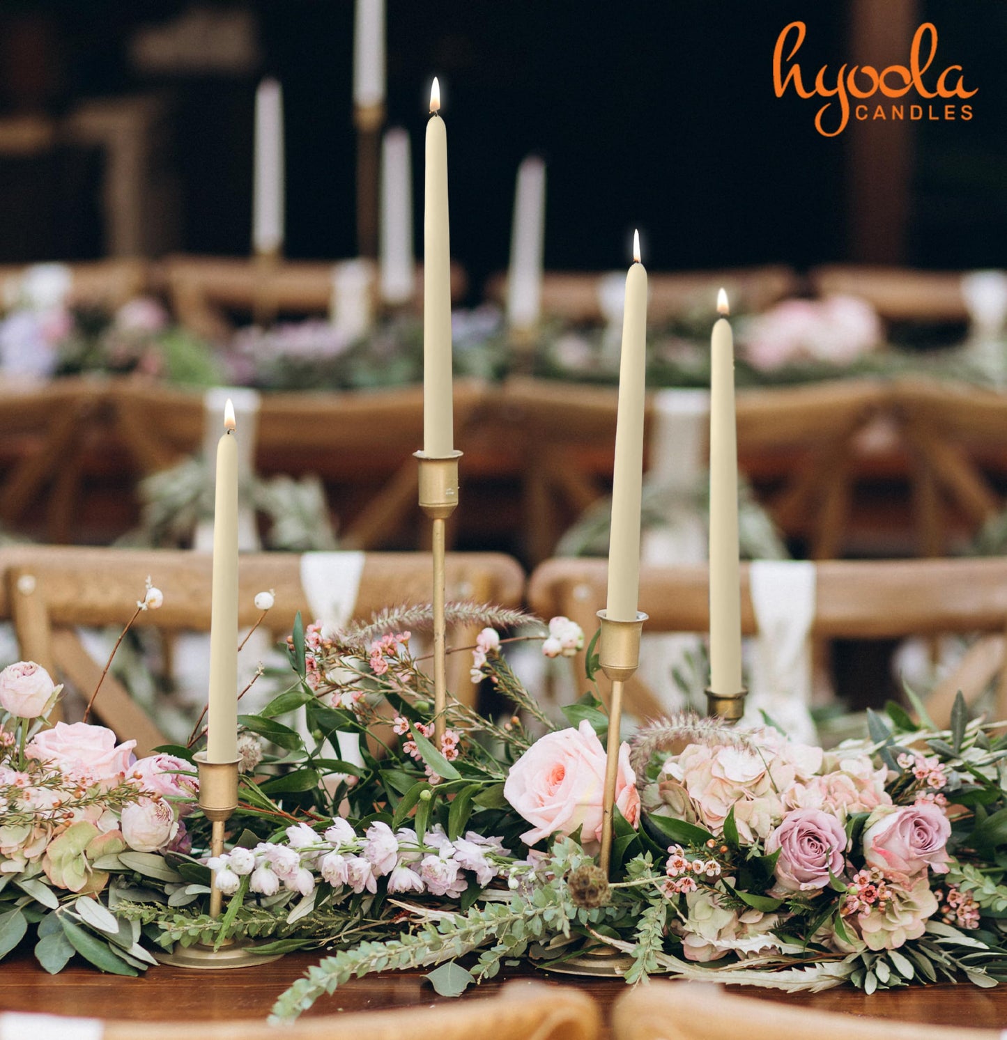 Hyoola Tall Taper Candles - 12 Inch Wool White Unscented Dripless Taper Candles - 10 Hour Burn Time - 4 Pack