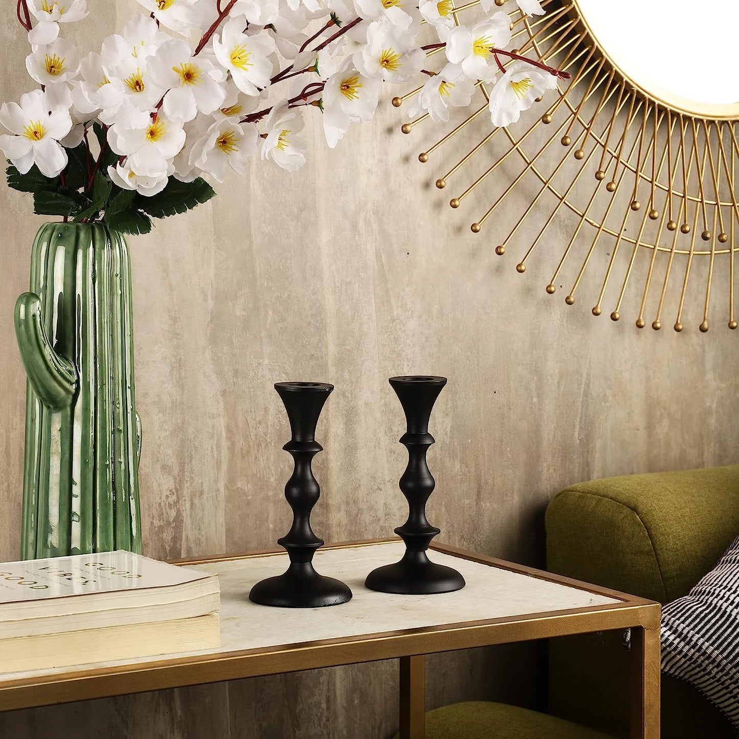 Black Candle Holders Set of 2 Decorative Centerpiece Table Candlesticks Holders for Taper Candles Home Decor Easter Candle Holders for Dinner Party Wedding Decorations