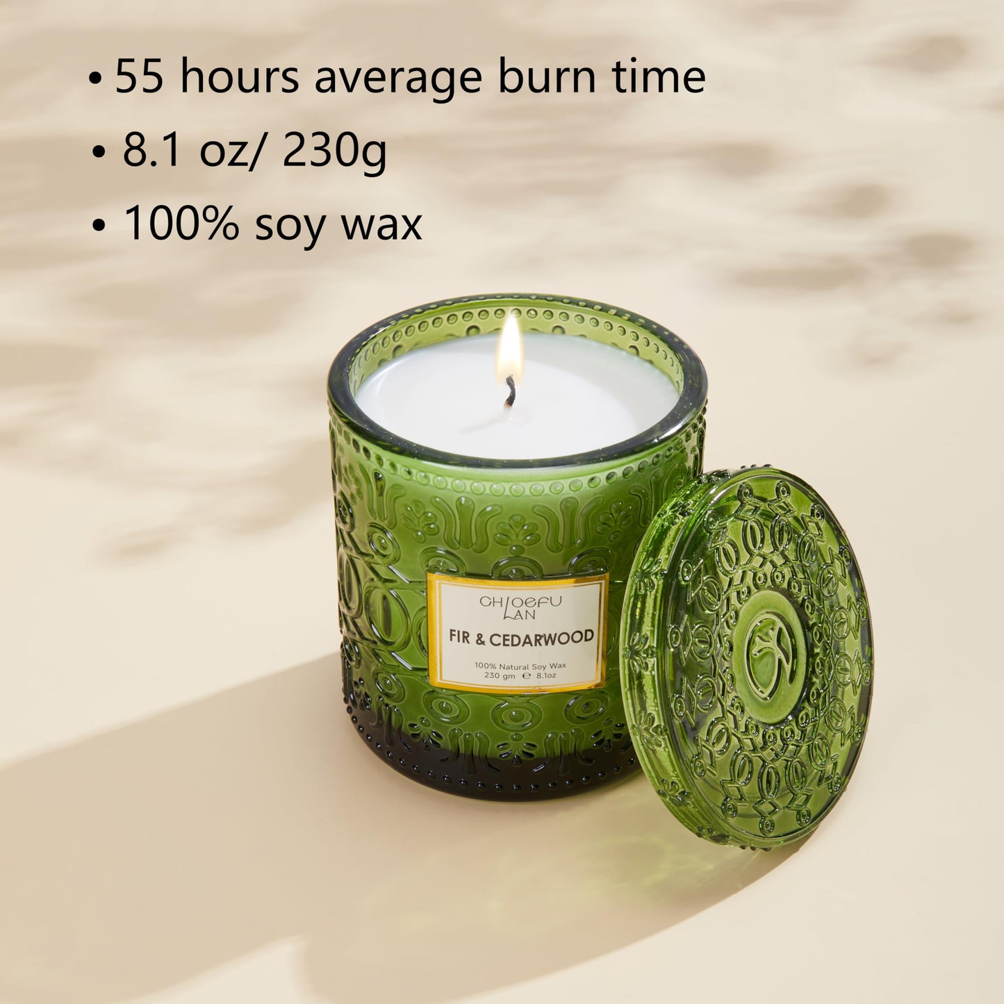 Chloefu LAN Fir & Cedarwood Scented Candle Gift, Christmas Festival Candles, Large Luxury Scented Soy Jar Candle with up to 55 Hour Long Lasting, Highly Scented, 8.1ozs