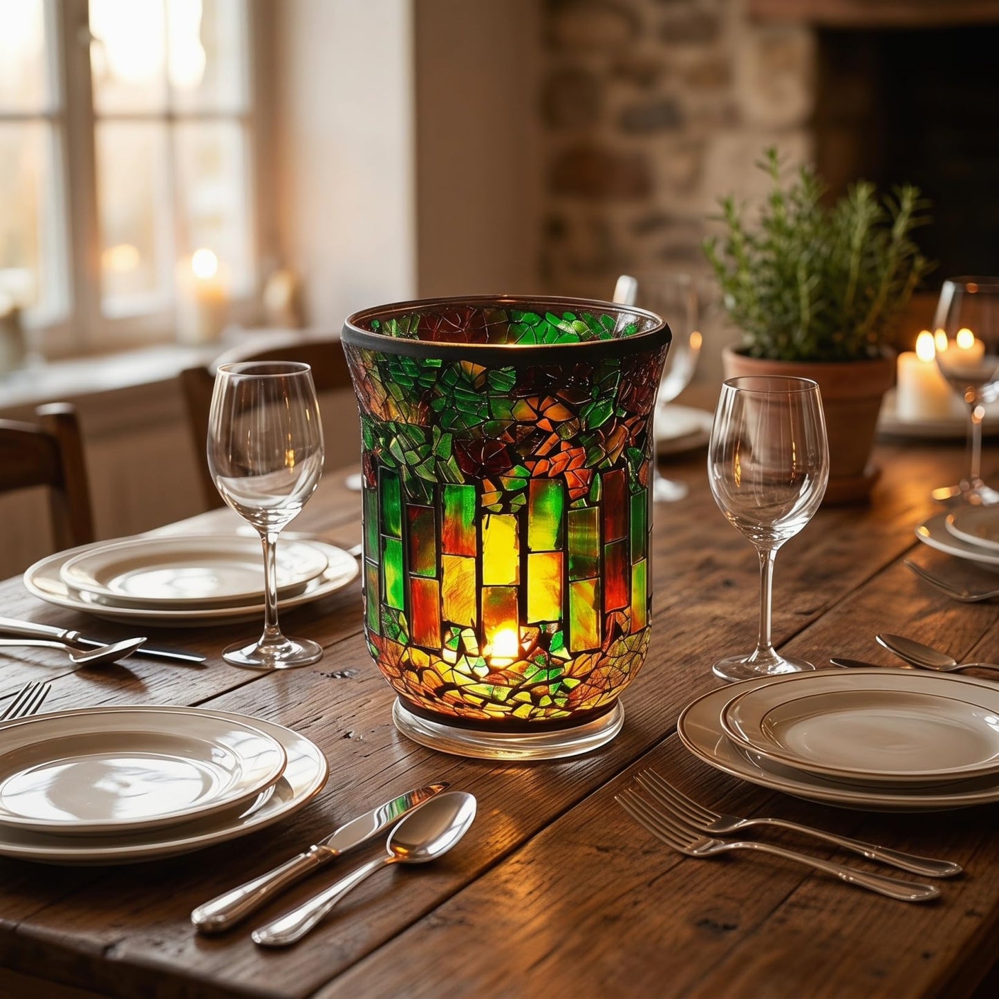 VINTORKY Candle Jar European Style Glass Candlestick Table Centerpiece Farmhouse Decor