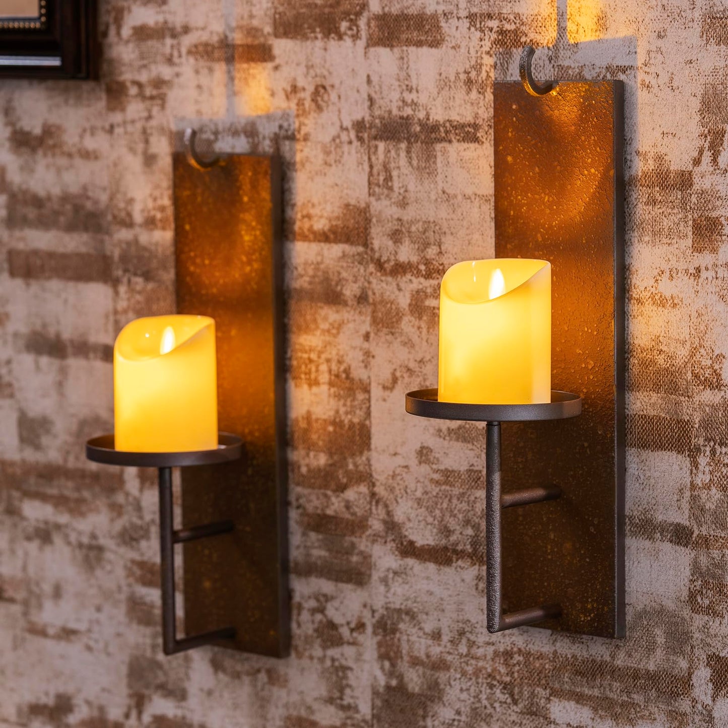 Woparty Set of 2 Vintage Wall Candle Sconce, Distressed Iron Metal, 15.6 x 3.9 inches, Rustic Farmhouse Style