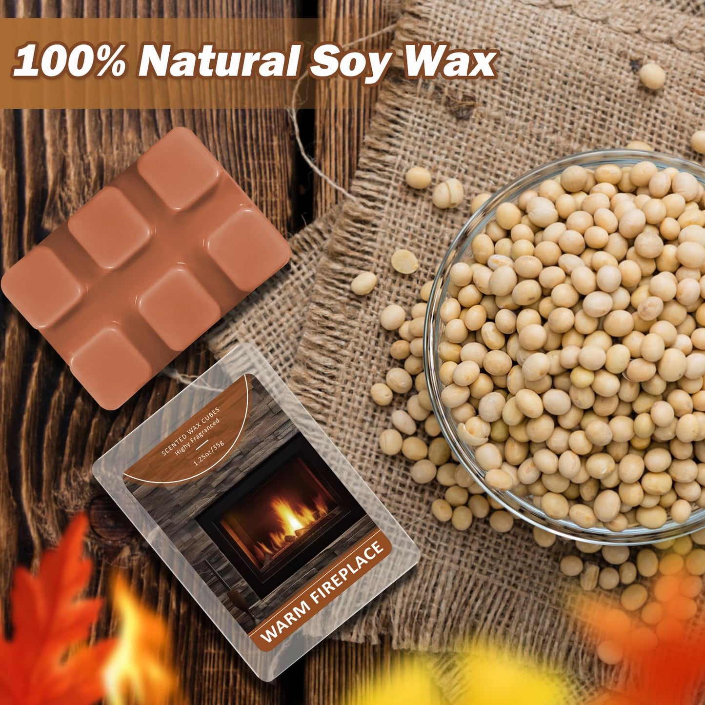 SCENTORINI Wax Melts, Warm Fireplace Scented Wax Melts, Summer Scent, Natural Soy Cubes for Candle Making, Wax Warmer, Home Christmas Decoration, Pack of 4