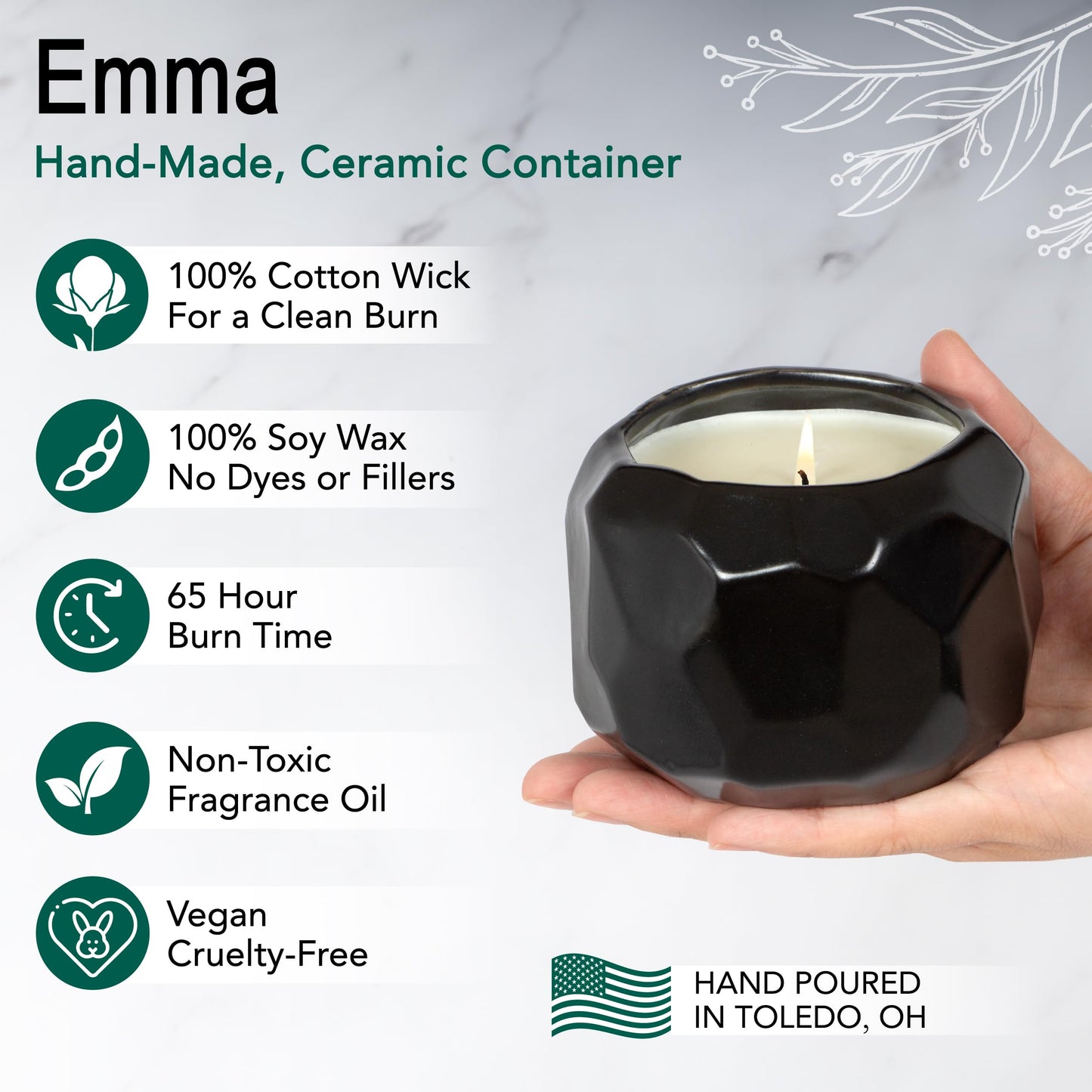 The Growing Candle, Unscented Fragrance Free Candles, 13oz Ceramic Pot, 100% Soy, Emma